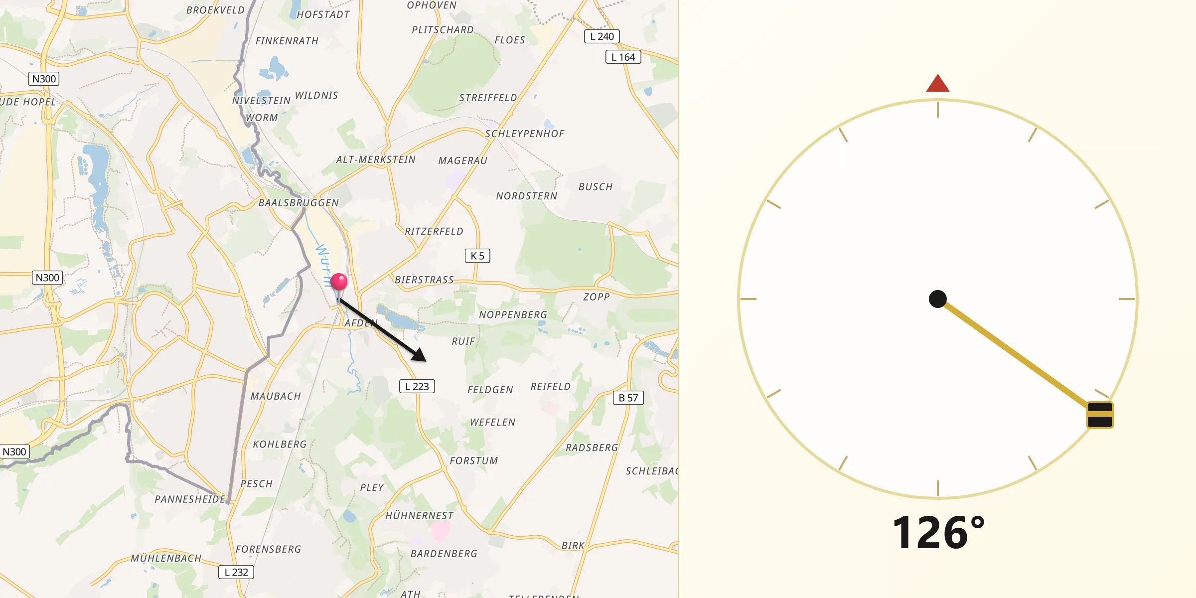 Qibla-Richtung von Herzogenrath