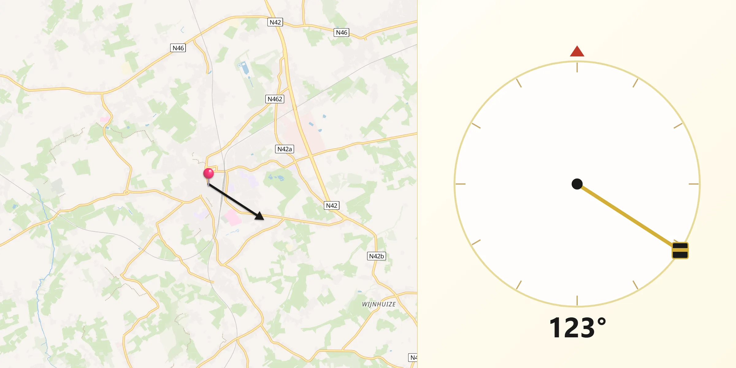 Direction vers la Qibla depuis Zottegem