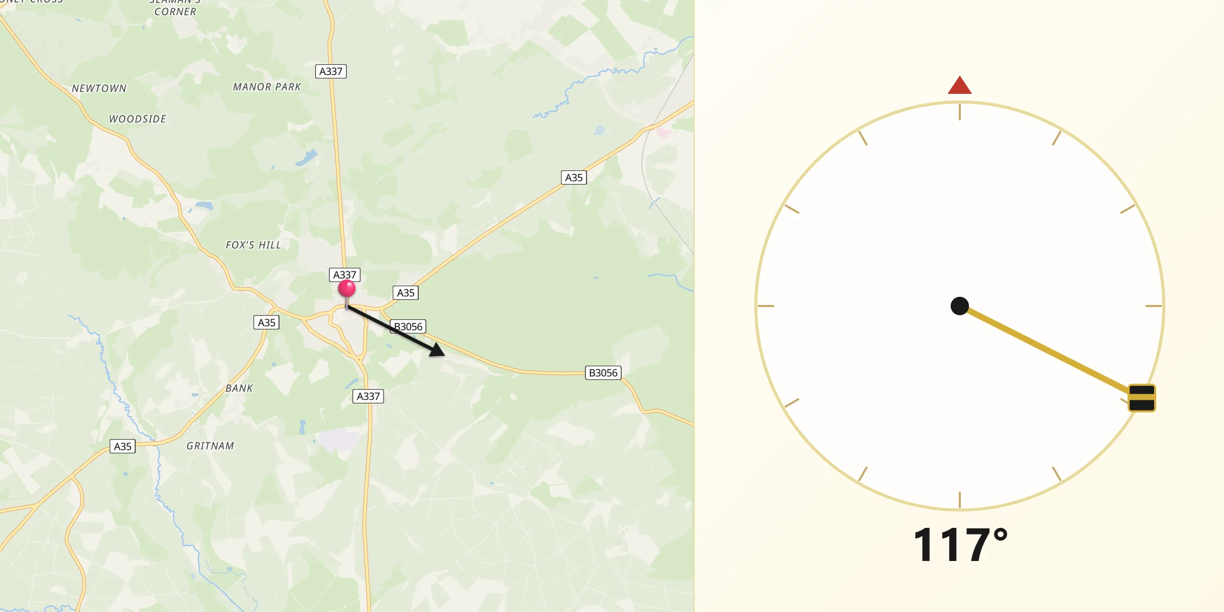Qibla Direction from Lyndhurst
