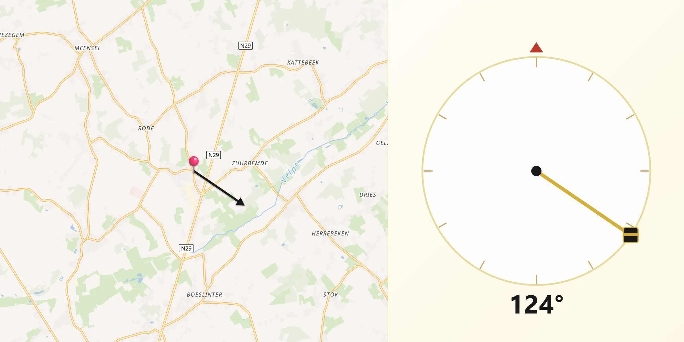Direction vers la Qibla depuis Glabbeek