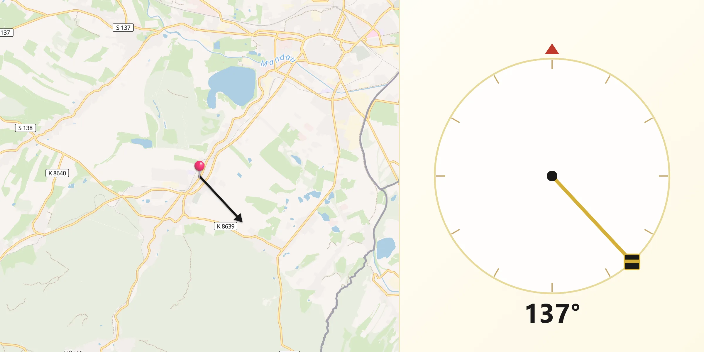 Qibla-Richtung von Olbersdorf