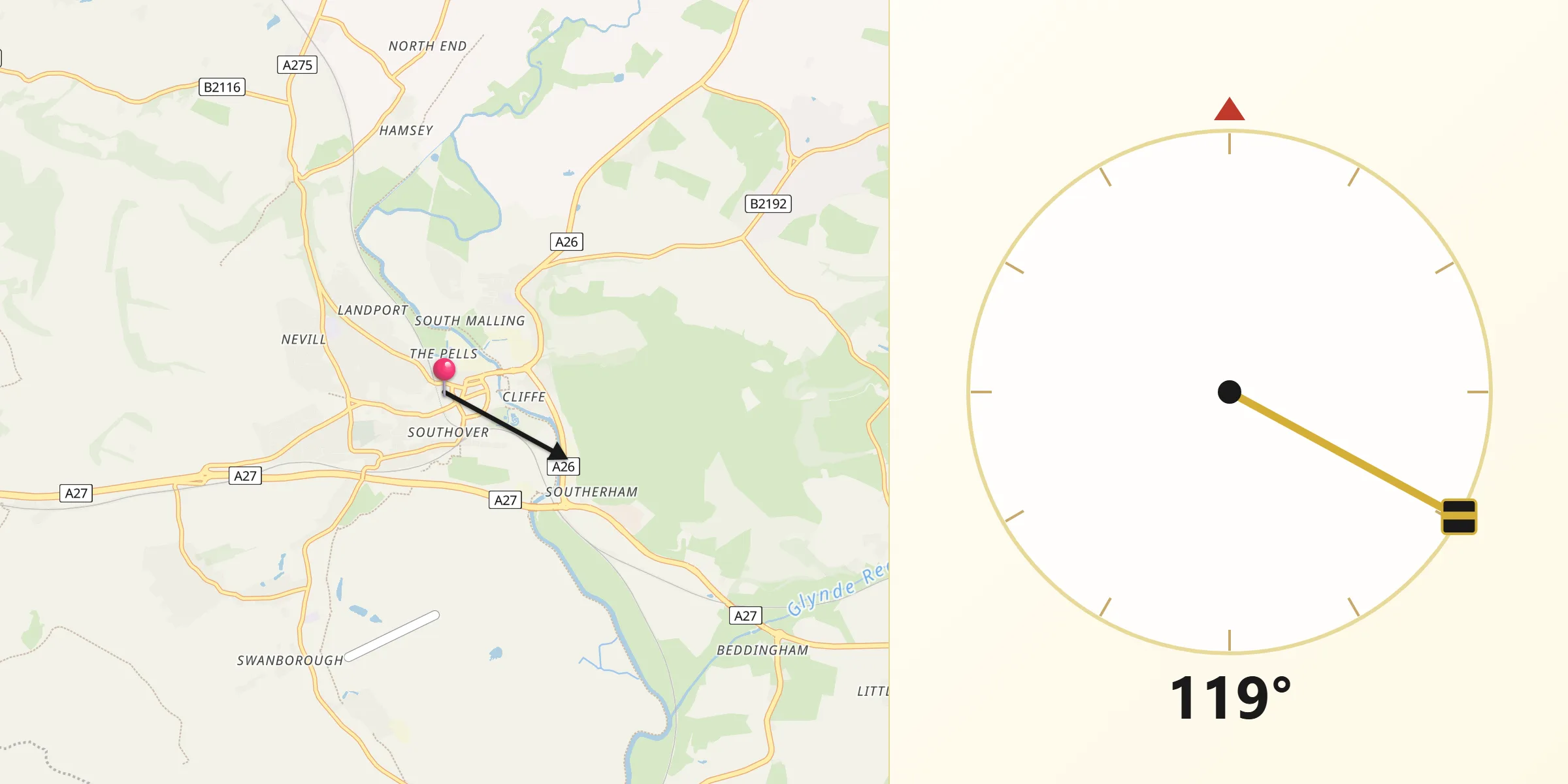 Qibla Direction from Lewes