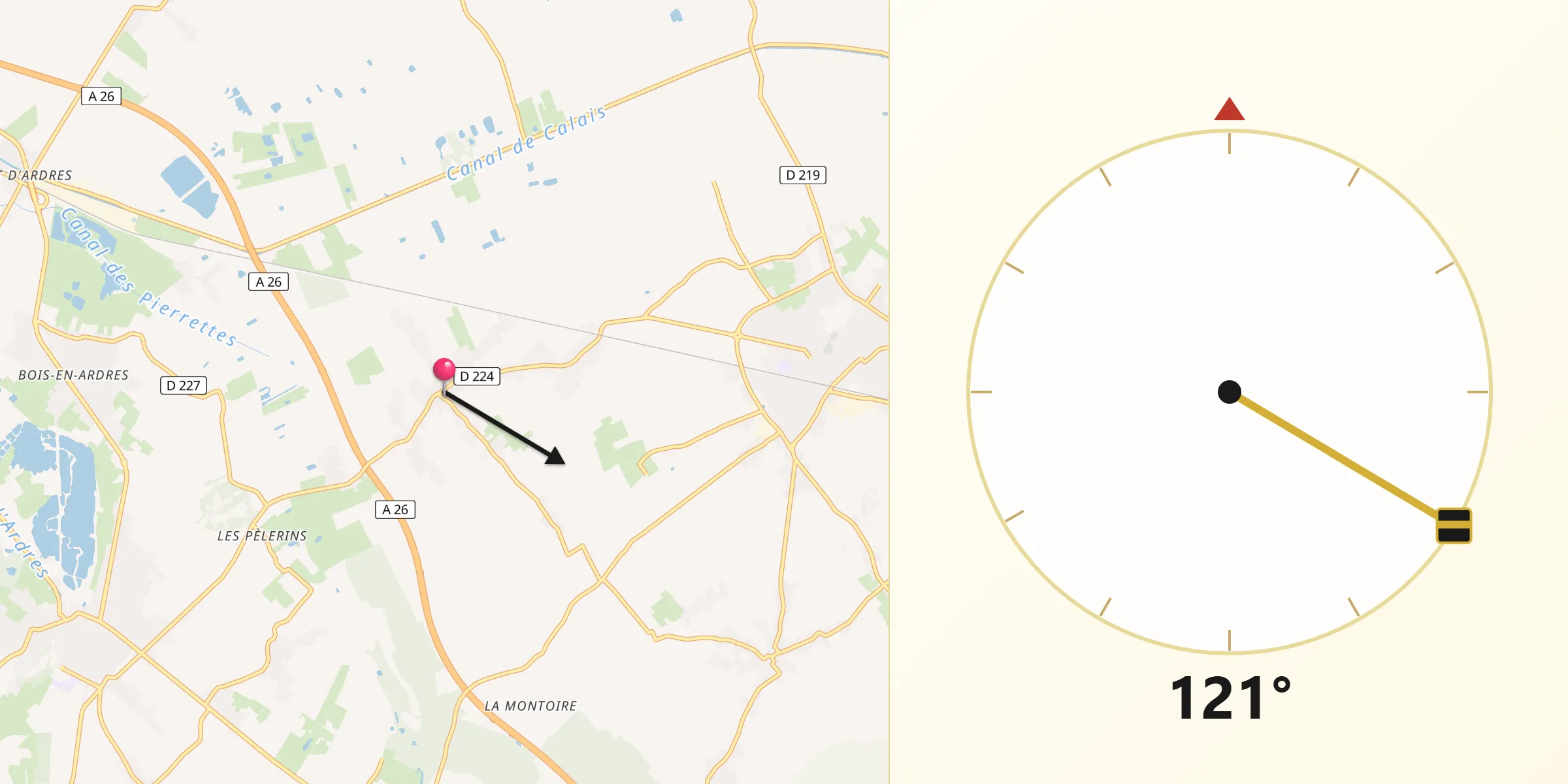 Direction vers la Qibla depuis Nortkerque