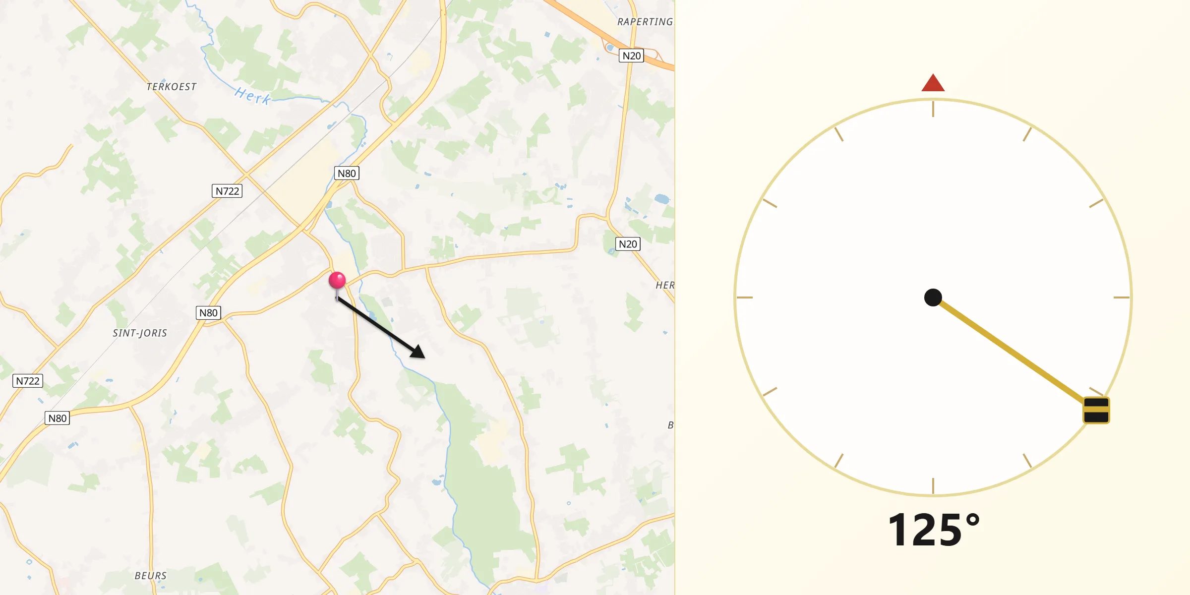 Direction vers la Qibla depuis Alken