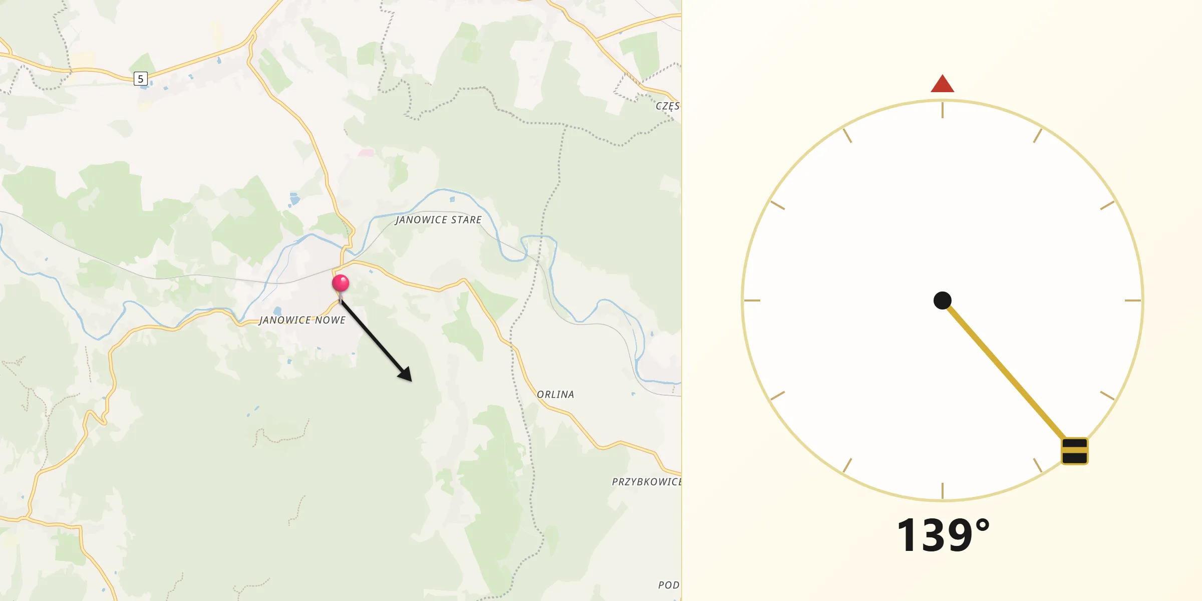 Kierunek Qibla z Janowice Wielkie