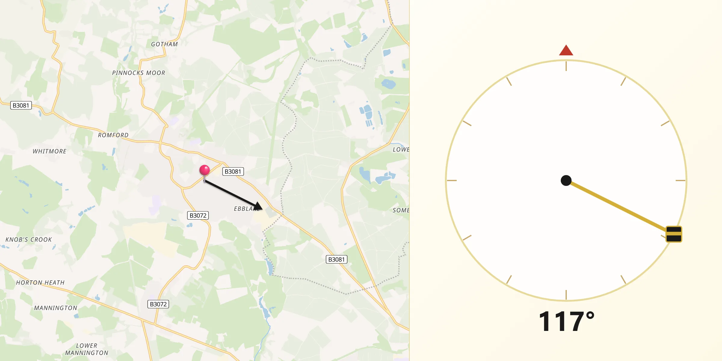 Qibla Direction from Verwood