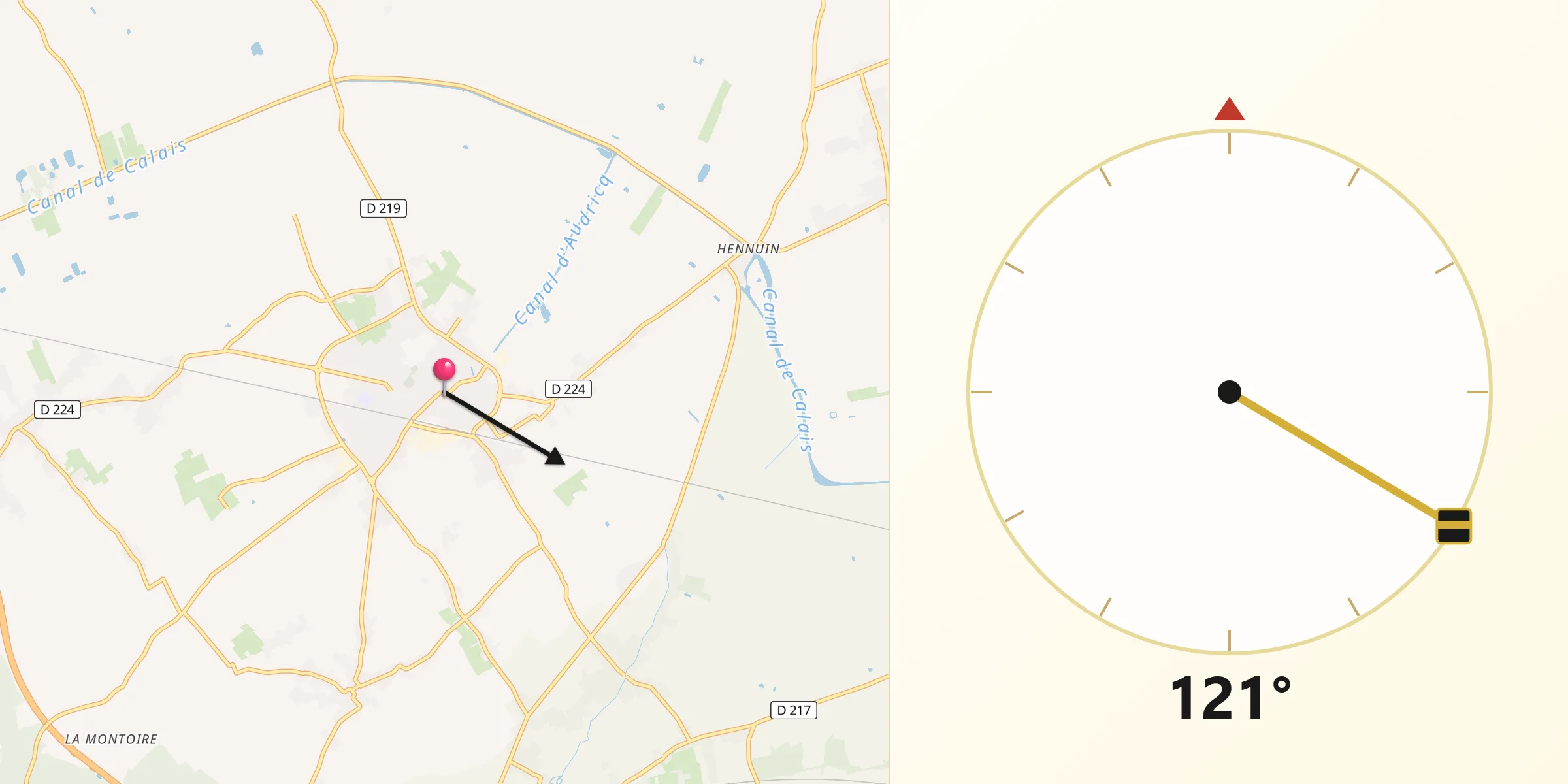 Direction vers la Qibla depuis Audruicq