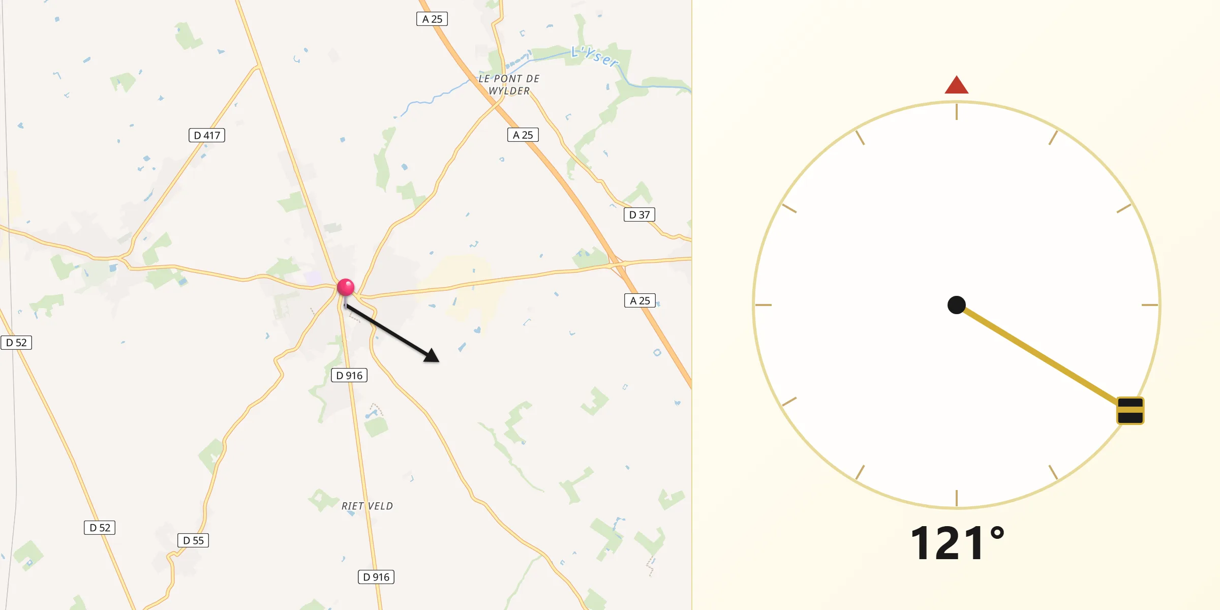 Direction vers la Qibla depuis Wormhout