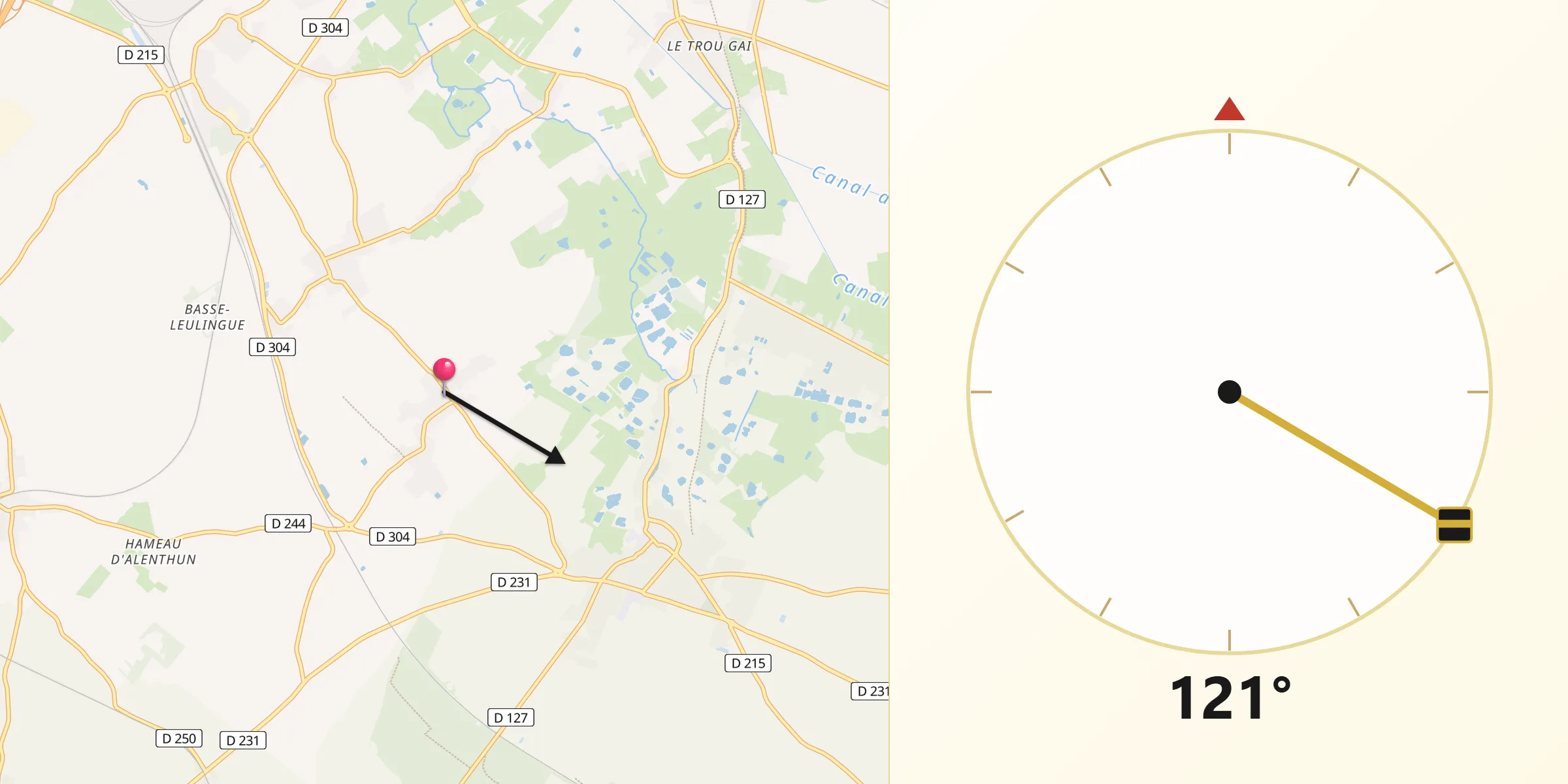 Direction vers la Qibla depuis Hames-Boucres