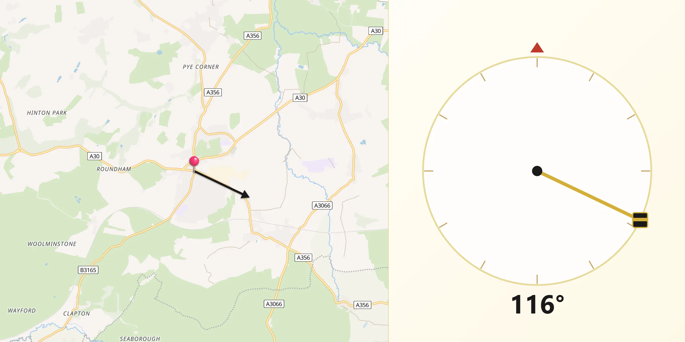 Qibla Direction from Crewkerne