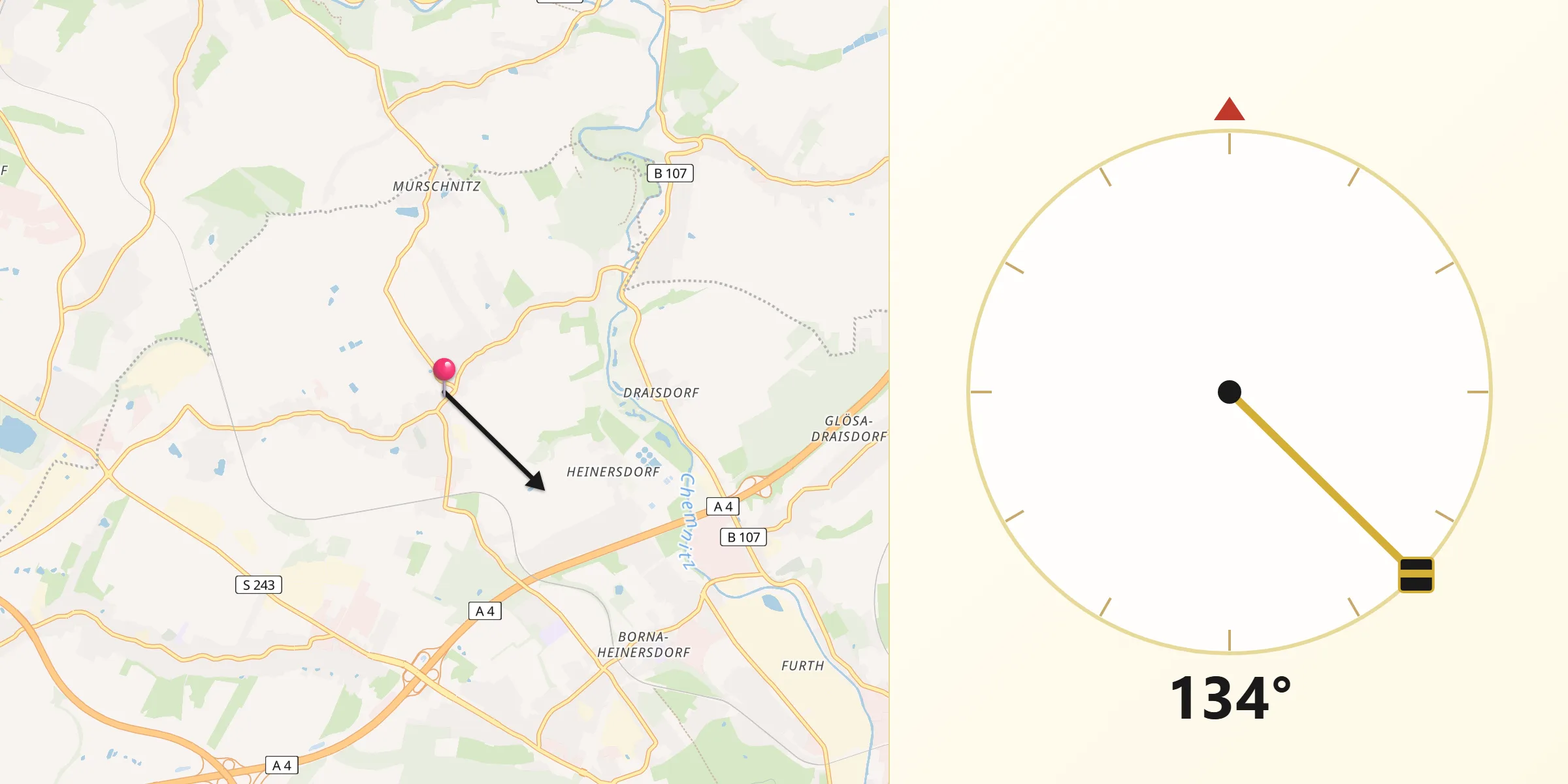 Qibla-Richtung von Wittgensdorf