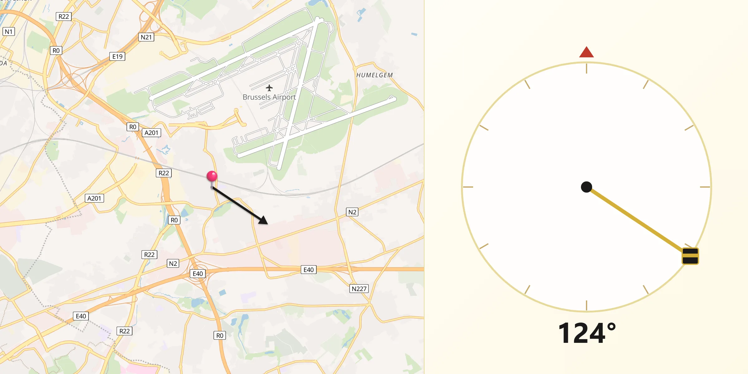 Direction vers la Qibla depuis Zaventem