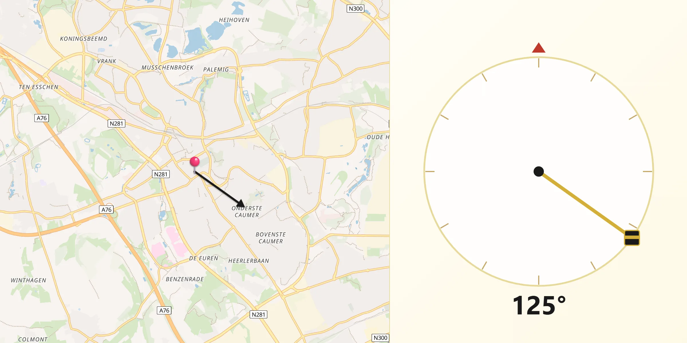 Qibla Richting vanaf Heerlen