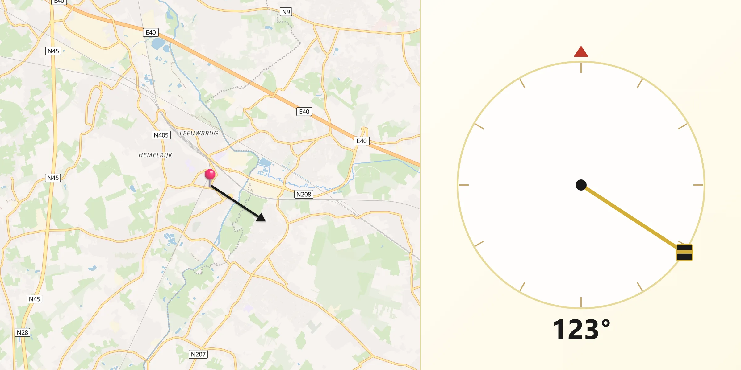 Qibla Richting vanaf Denderleeuw