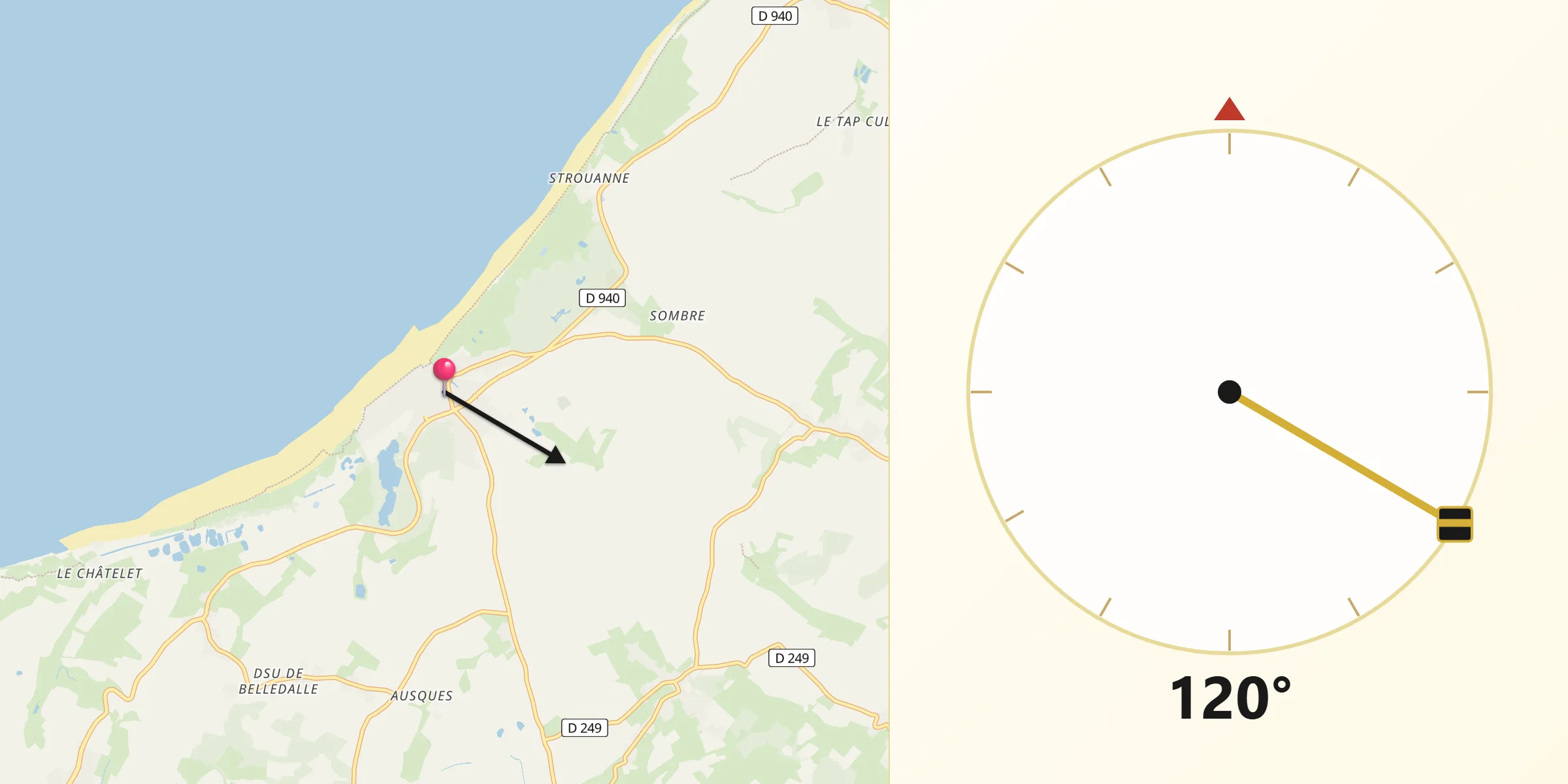 Direction vers la Qibla depuis Wissant
