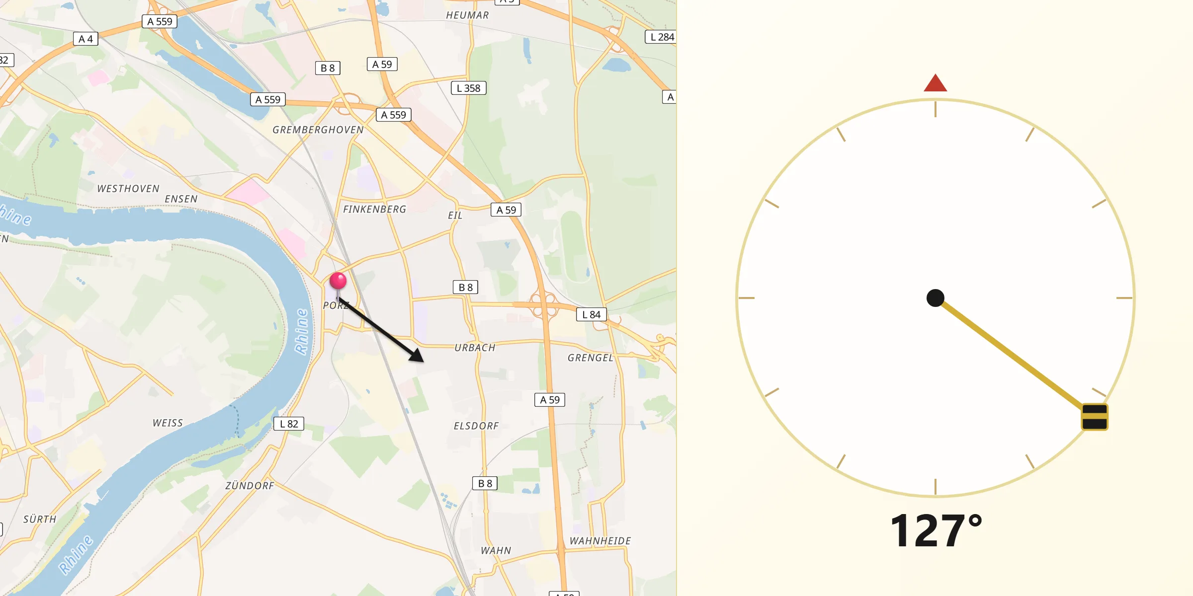 Qibla-Richtung von Köln-Porz