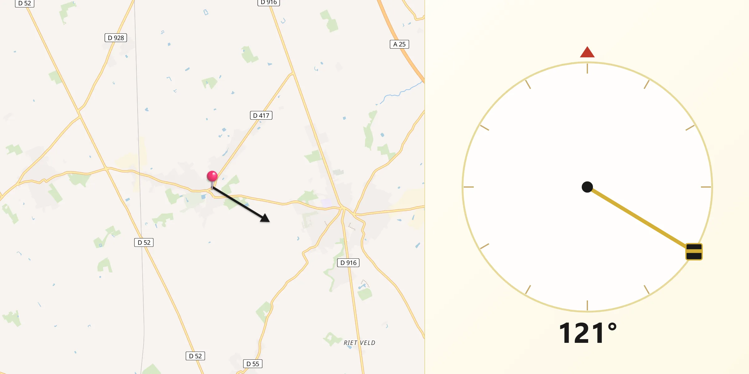 Direction vers la Qibla depuis Esquelbecq