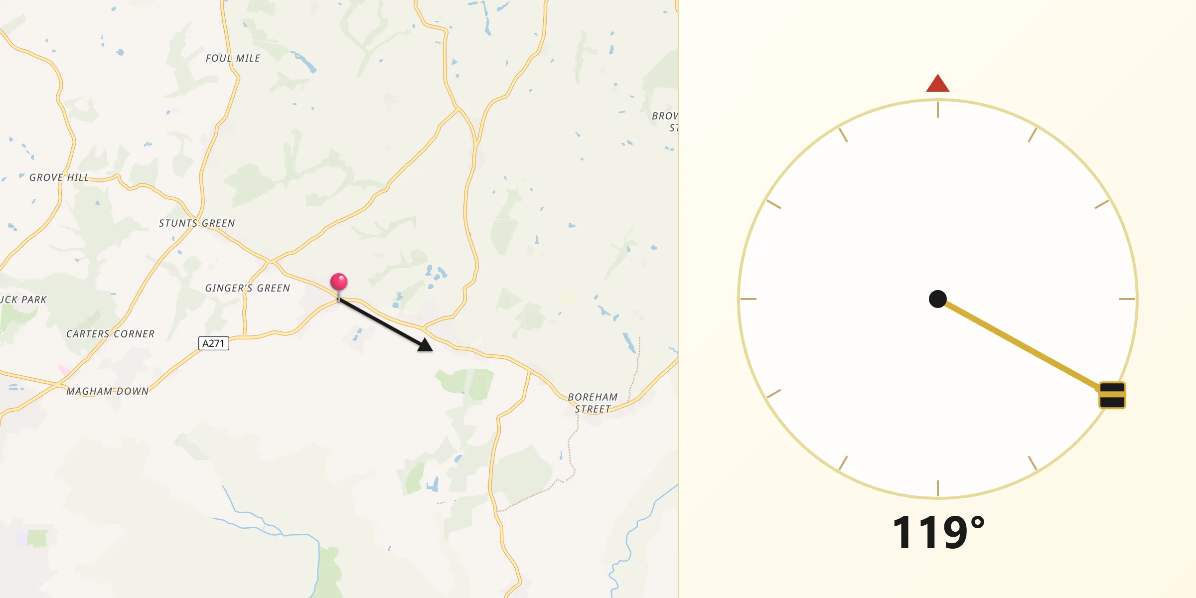 Qibla Direction from Herstmonceux