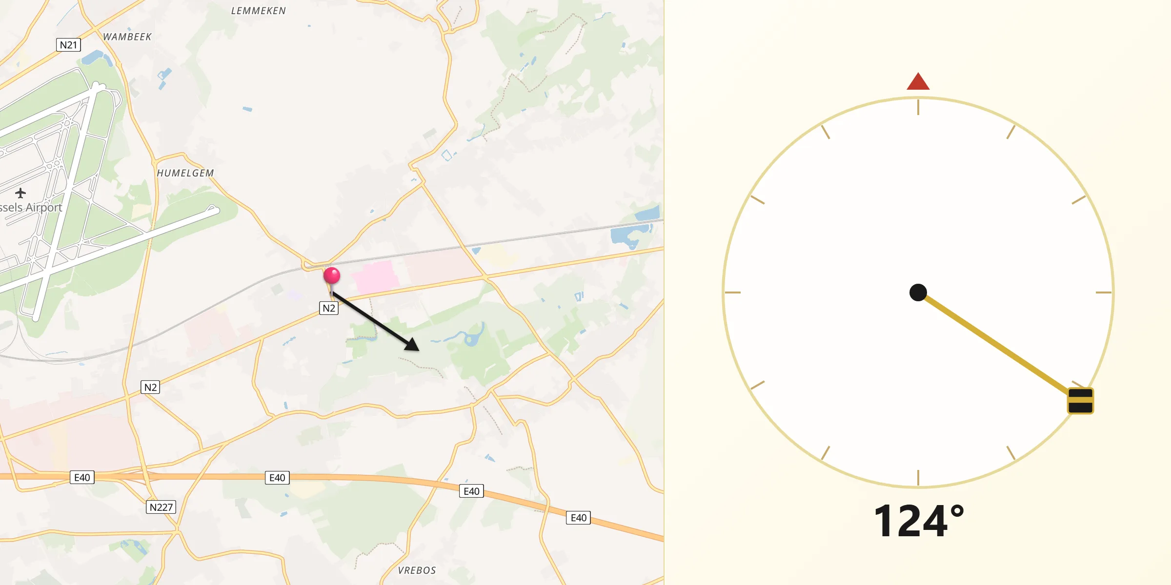 Direction vers la Qibla depuis Kortenberg