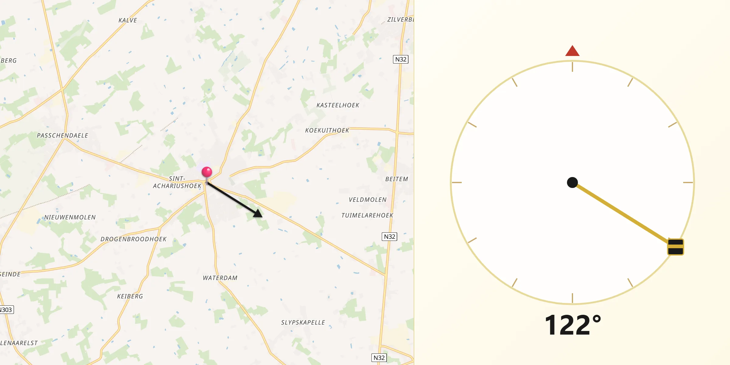 Direction vers la Qibla depuis Moorslede