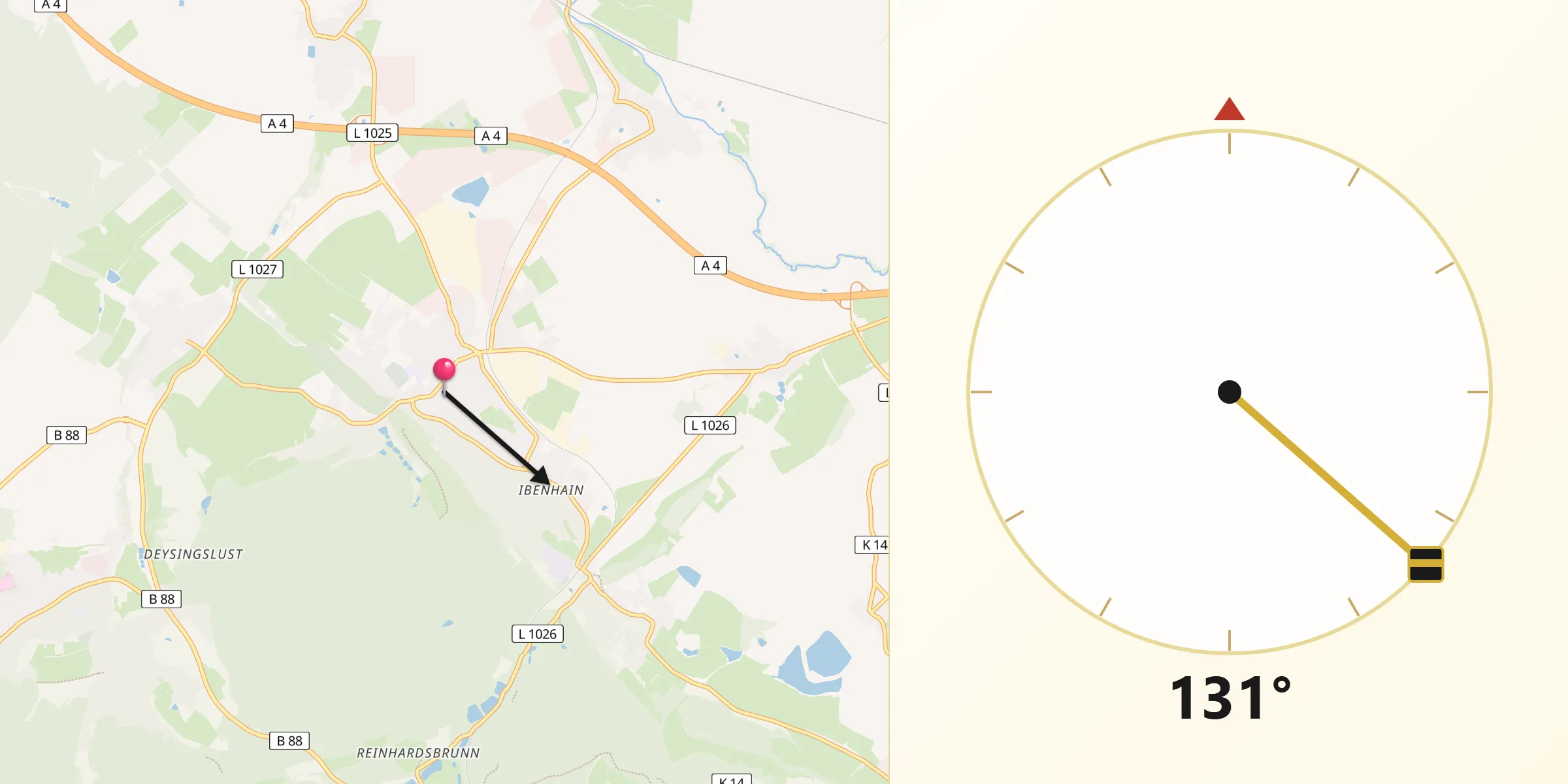 Qibla-Richtung von Waltershausen