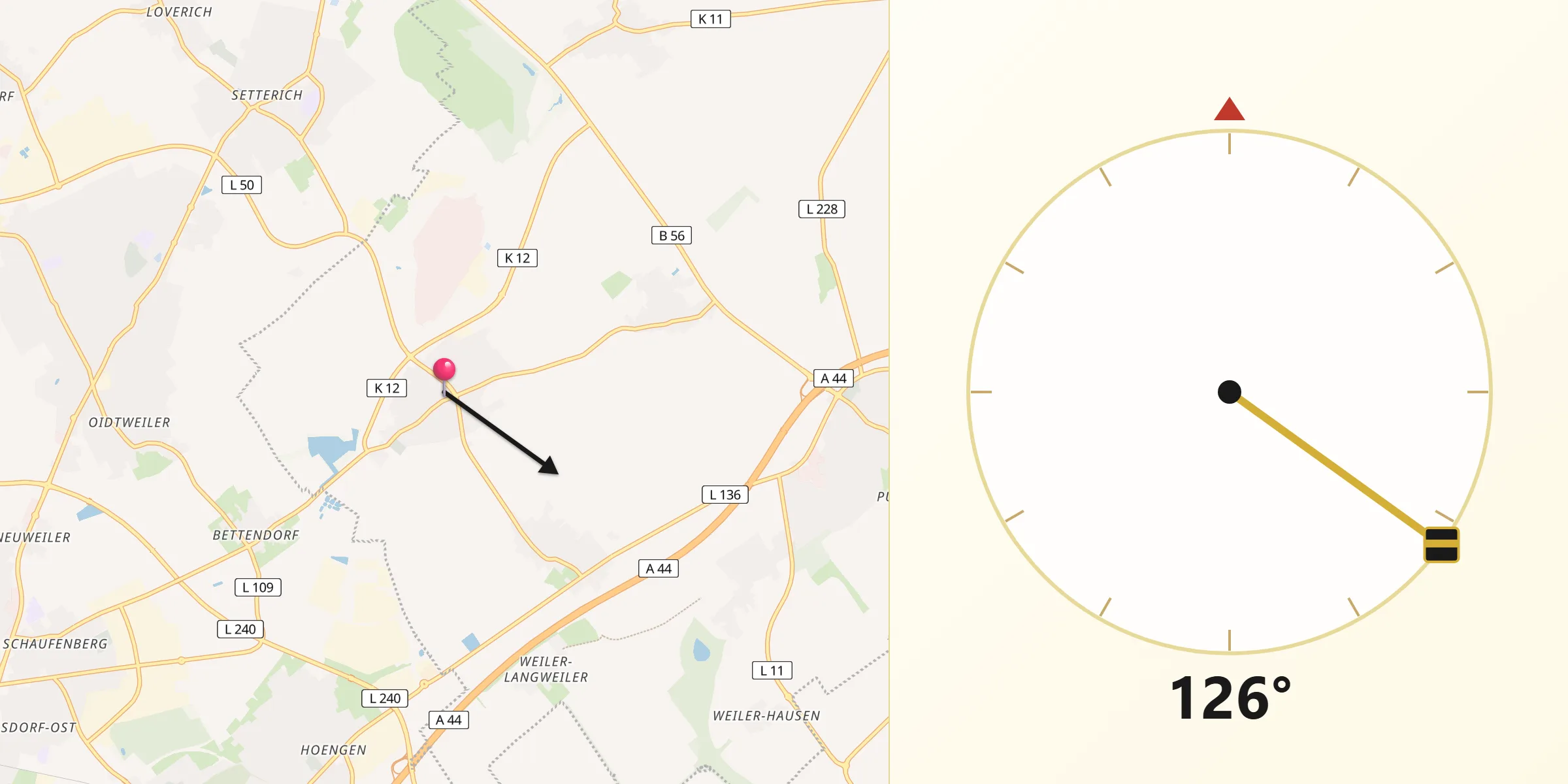 Qibla-Richtung von Siersdorf
