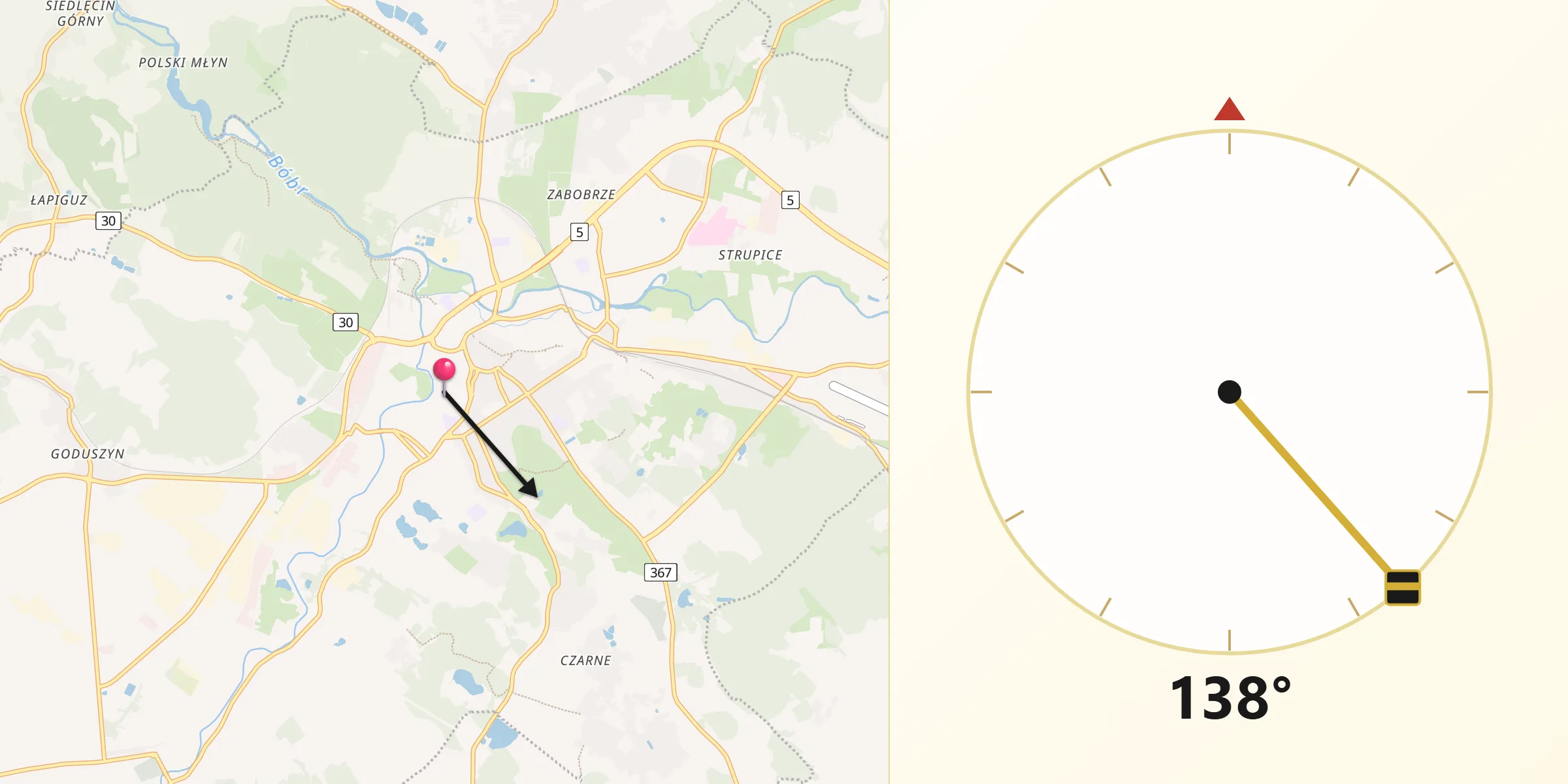 Kierunek Qibla z Jelenia Góra