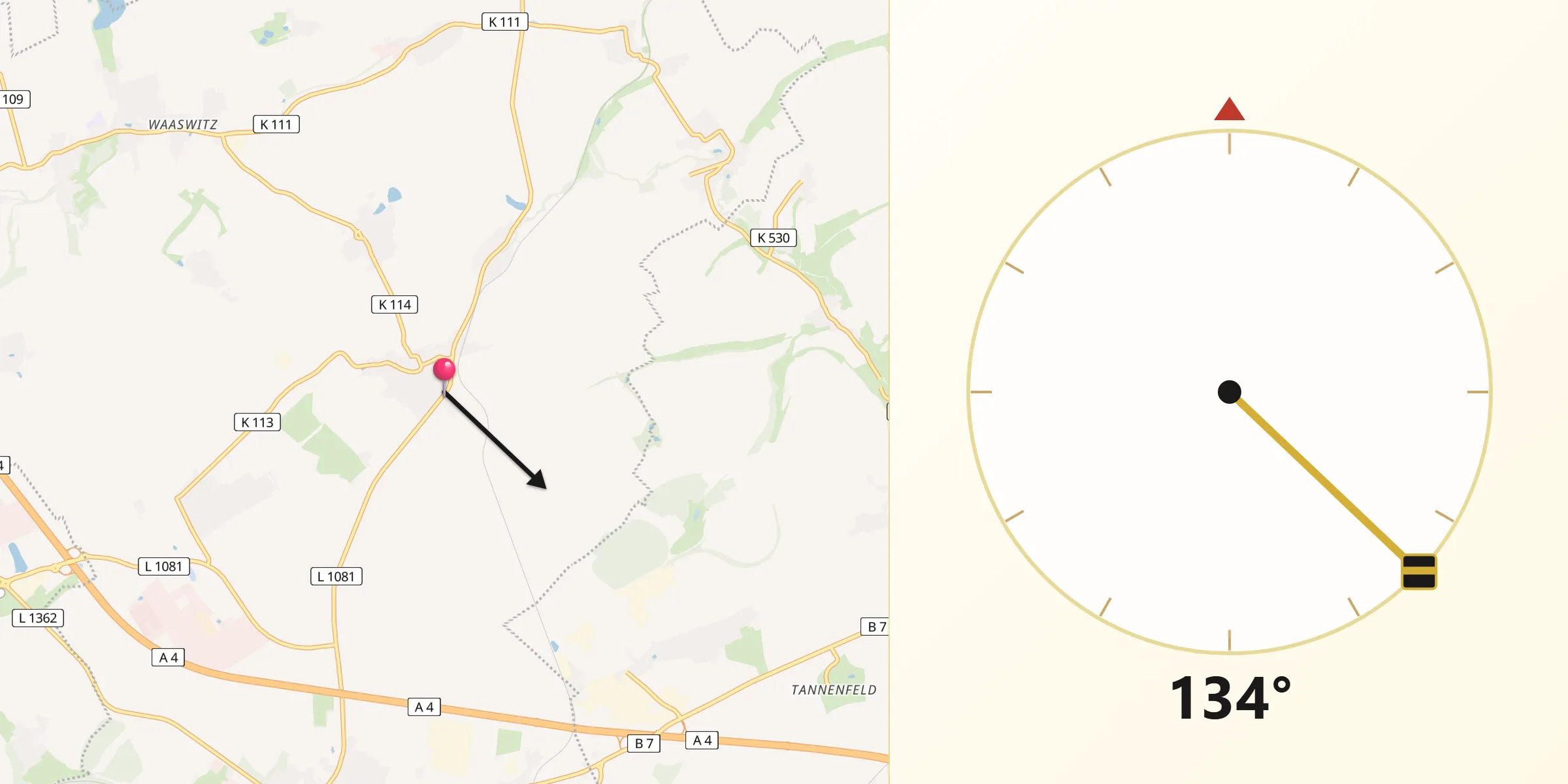 Qibla-Richtung von Großenstein