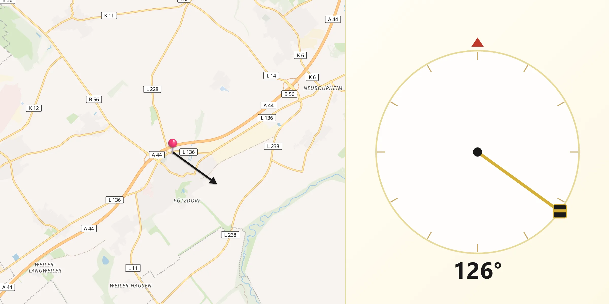 Qibla-Richtung von Aldenhoven