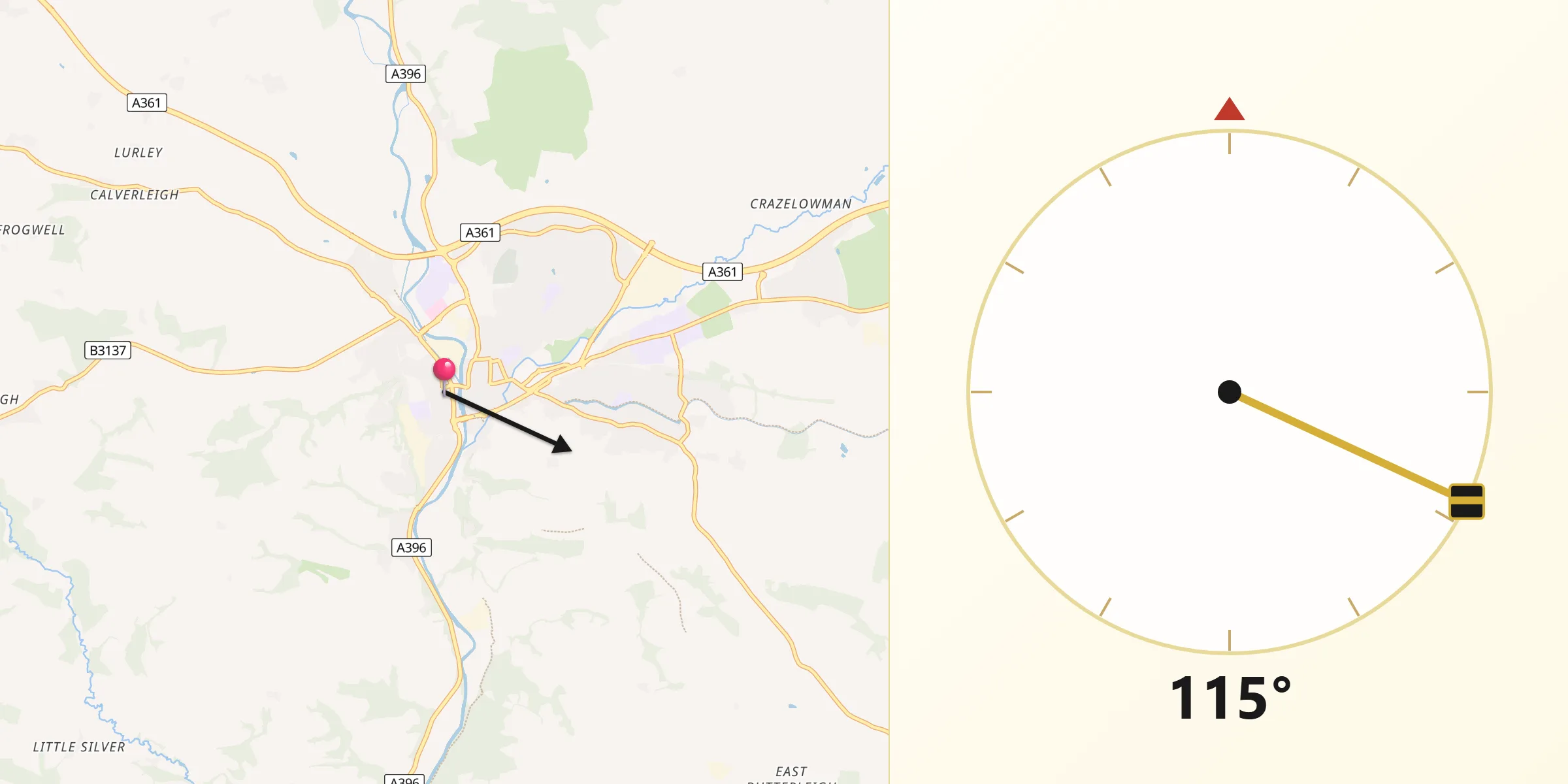 Qibla Direction from Tiverton