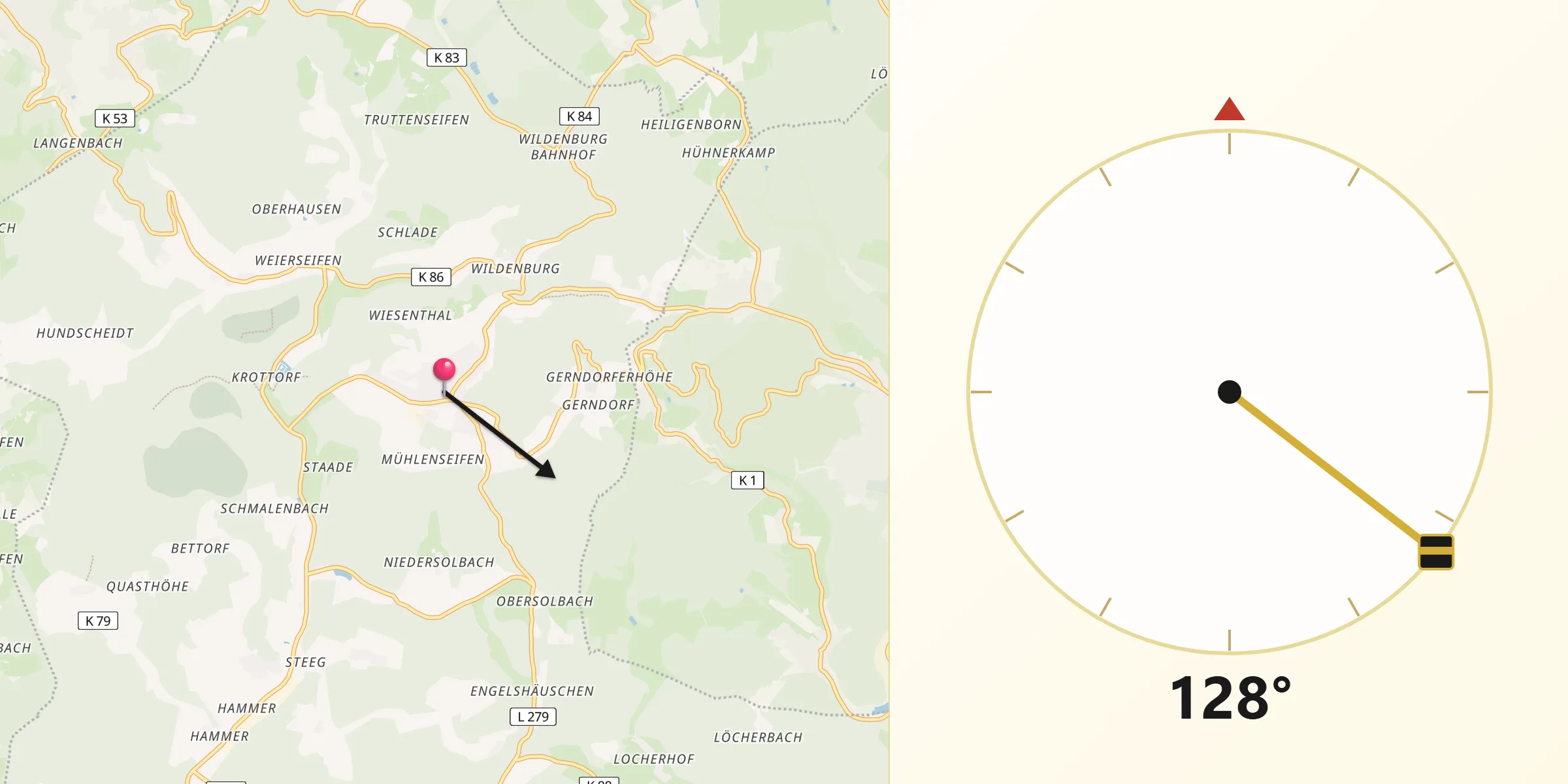 Qibla-Richtung von Friesenhagen