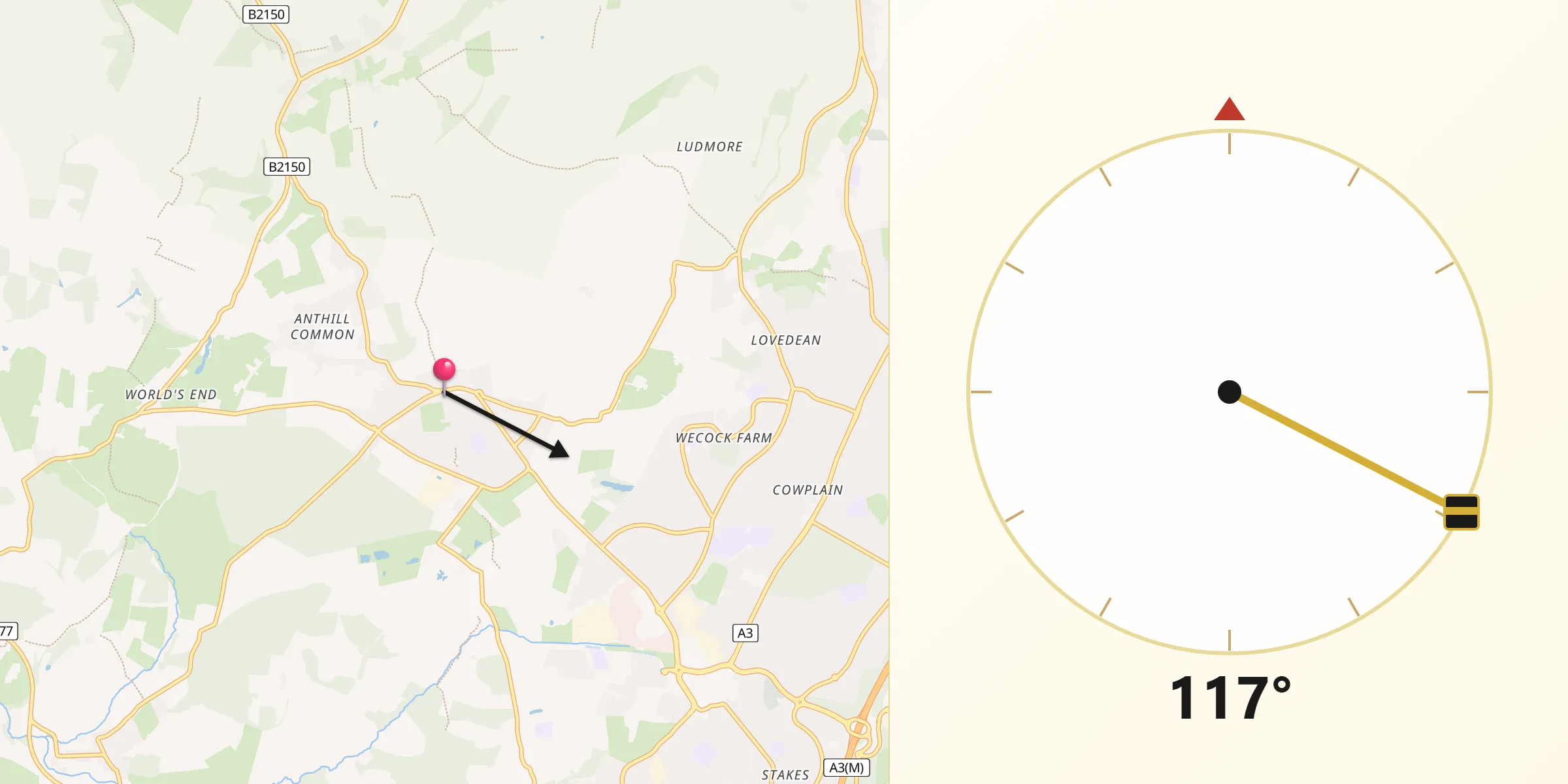 Qibla Direction from Denmead