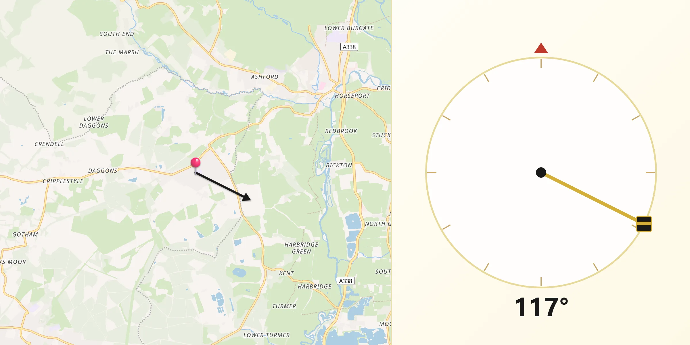 Qibla Direction from Alderholt