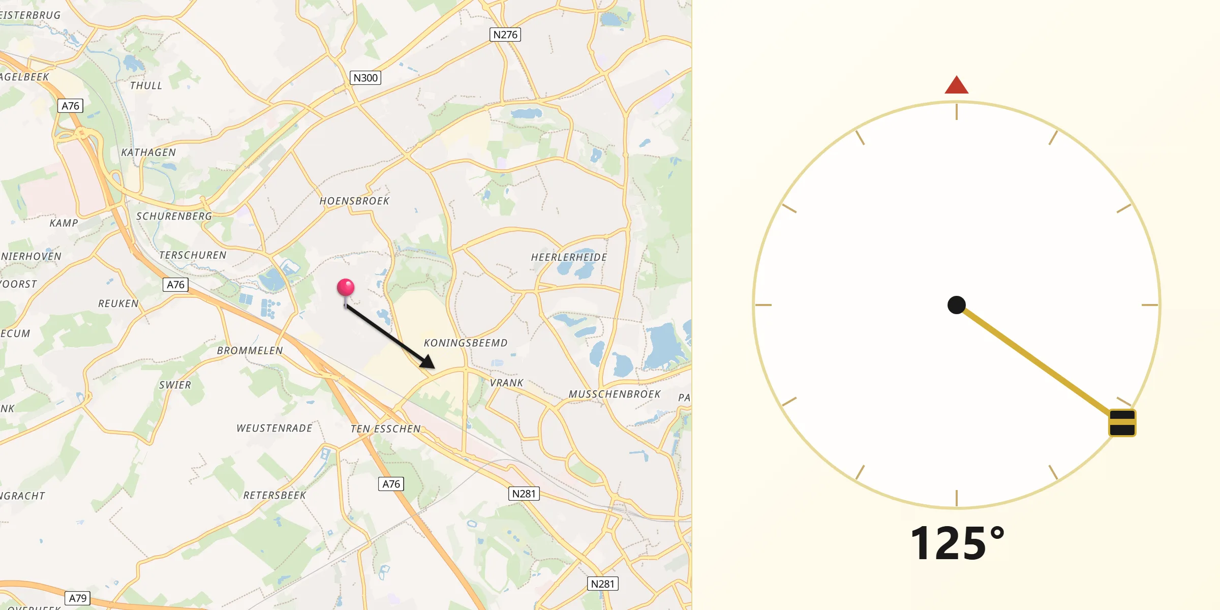 Qibla Richting vanaf Nieuw-Lotbroek