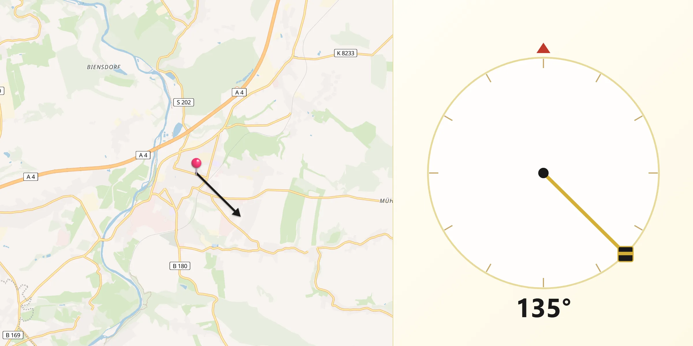 Qibla-Richtung von Frankenberg/Sa.