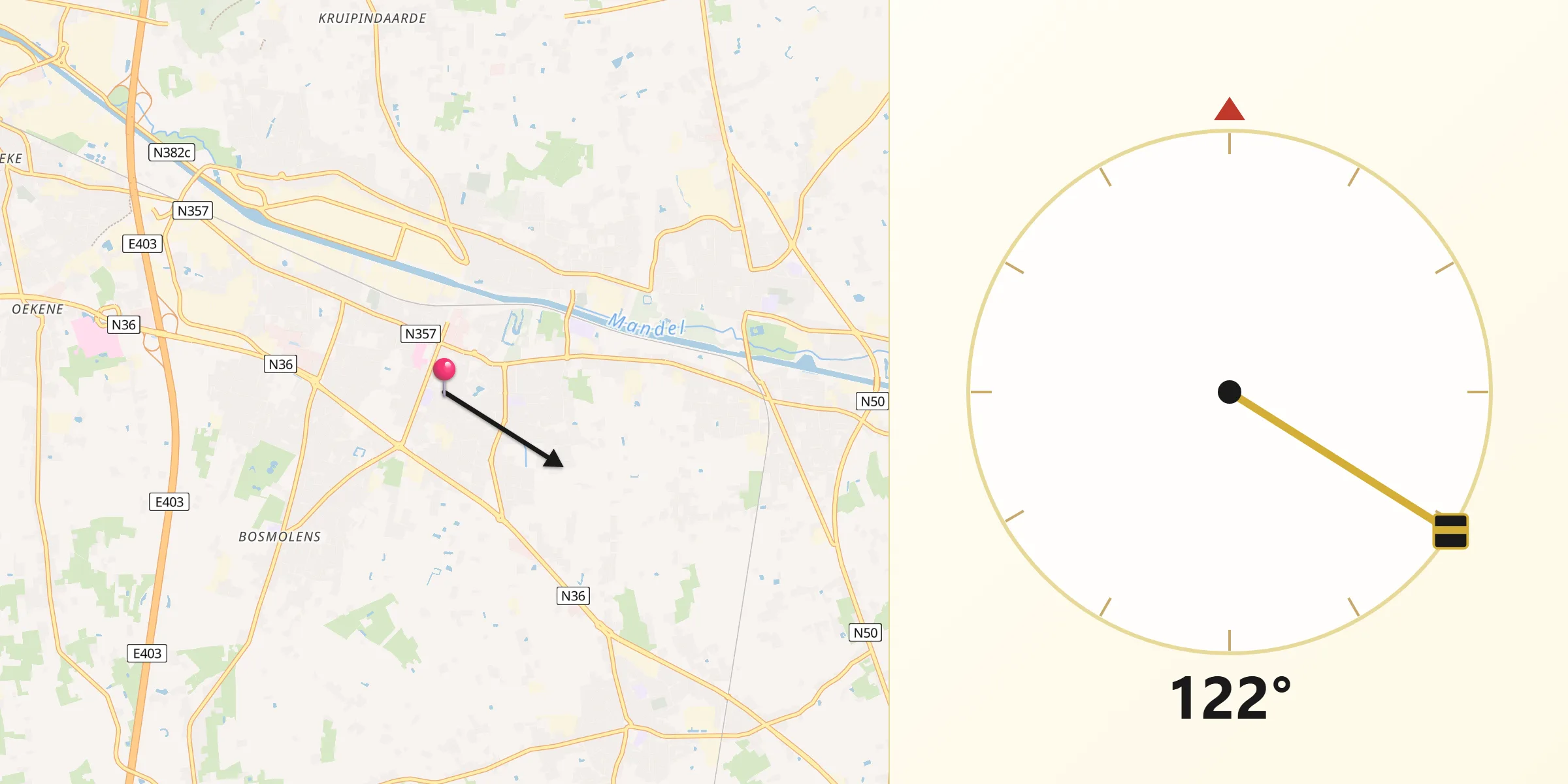 Direction vers la Qibla depuis Izegem