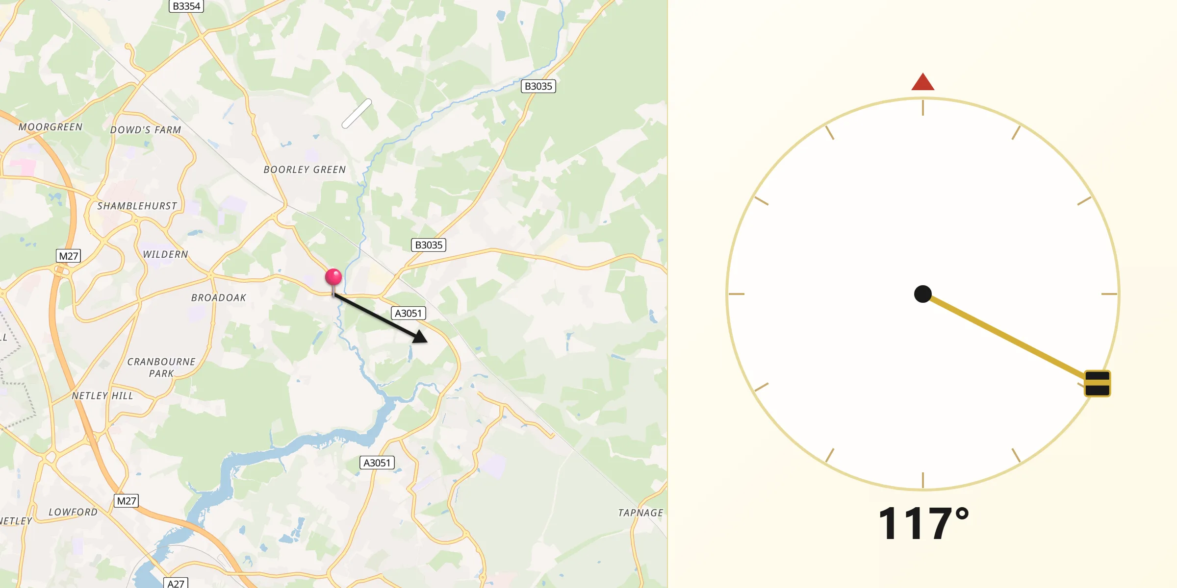 Qibla Direction from Botley