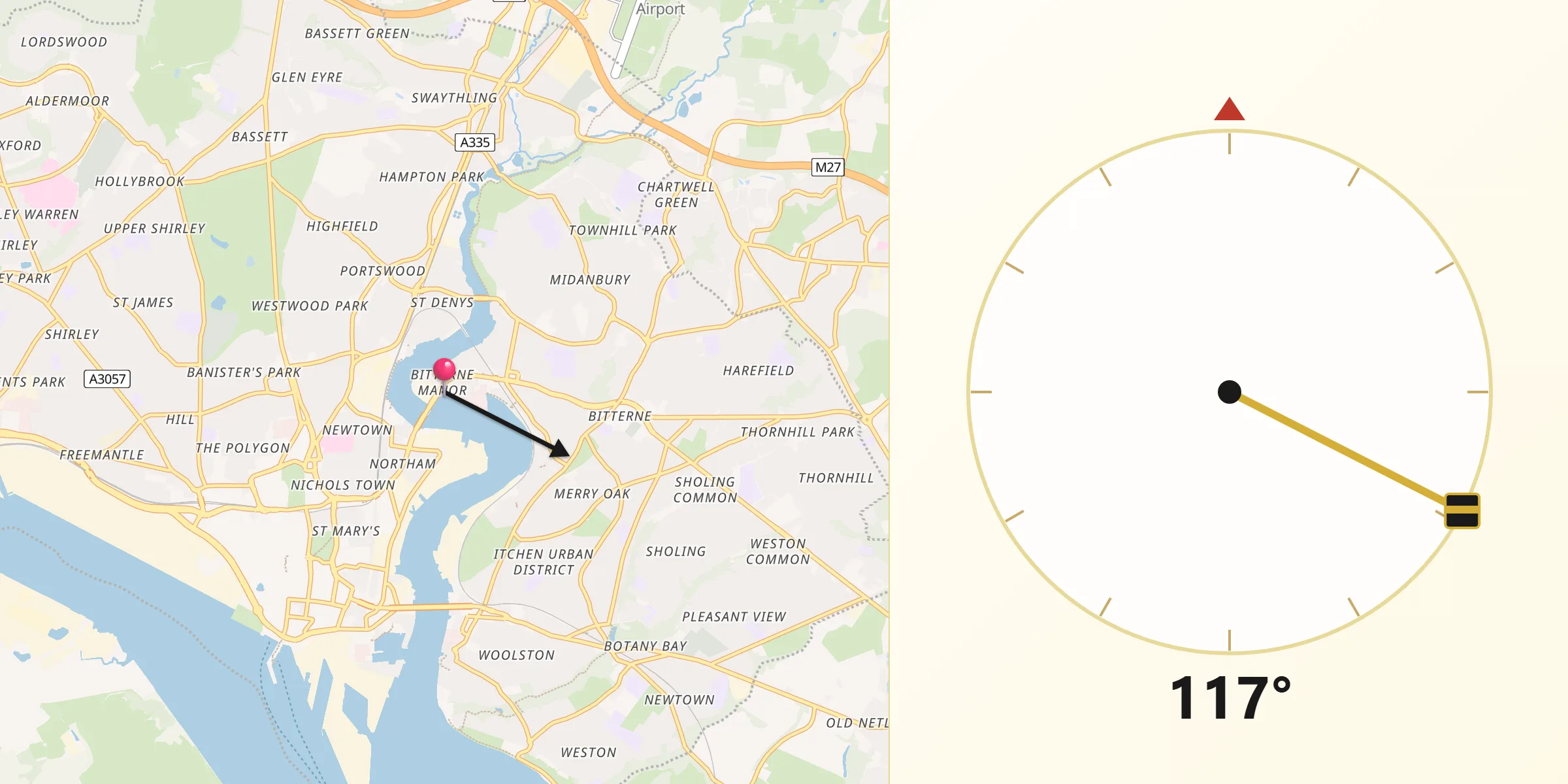 Qibla Richting vanaf Southampton