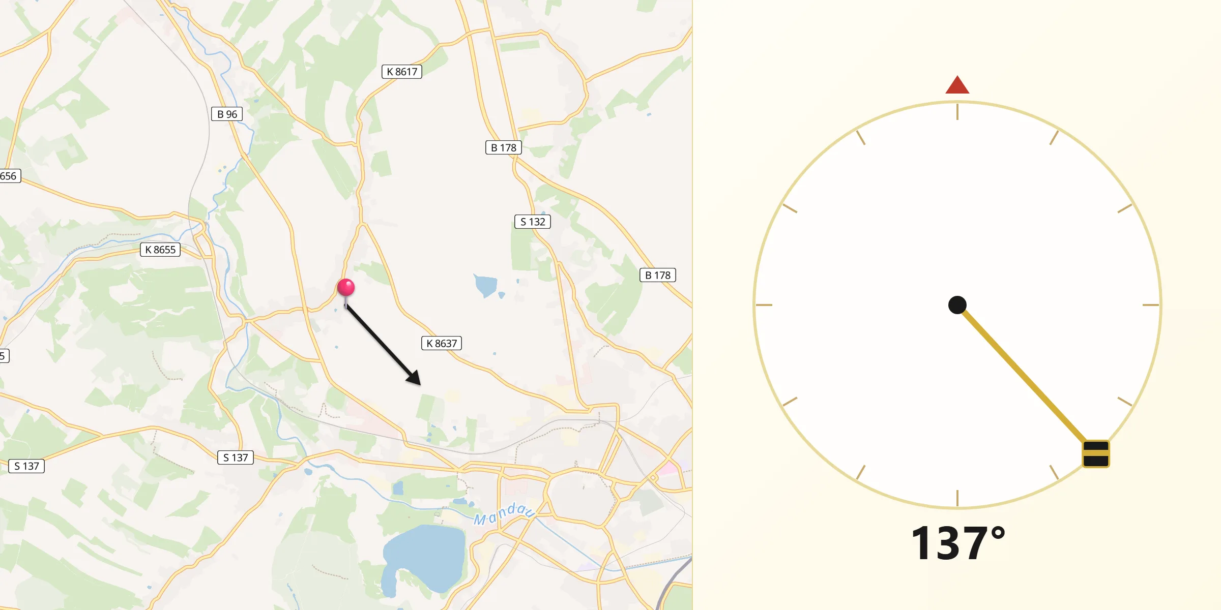 Qibla-Richtung von Mittelherwigsdorf