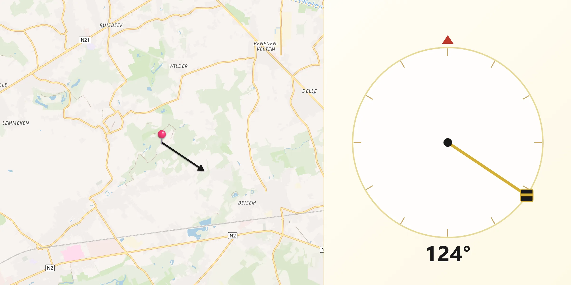 Direction vers la Qibla depuis Provincie Vlaams-Brabant