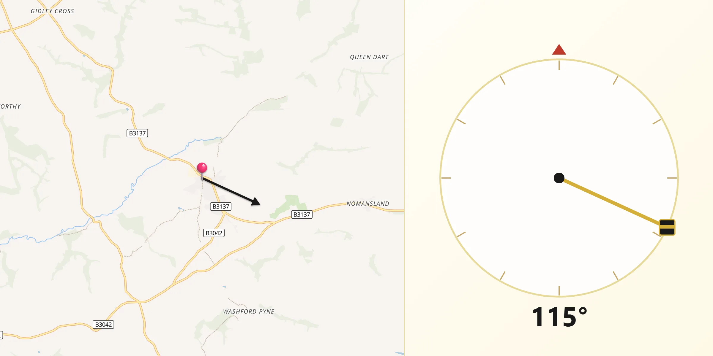 Qibla Direction from Witheridge