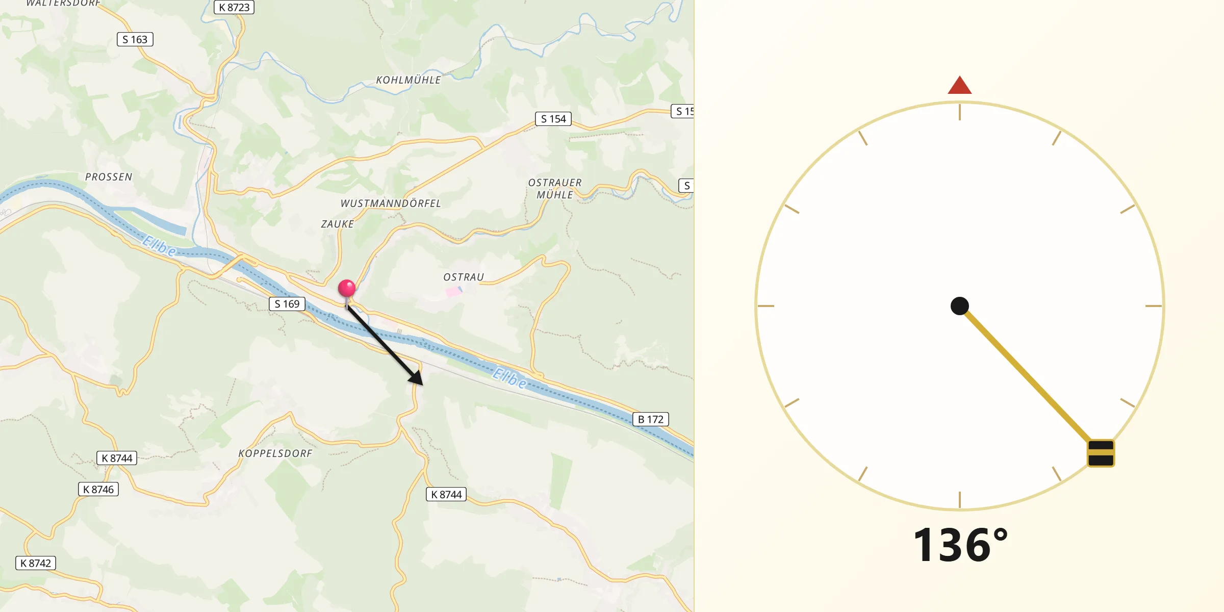 Qibla-Richtung von Bad Schandau