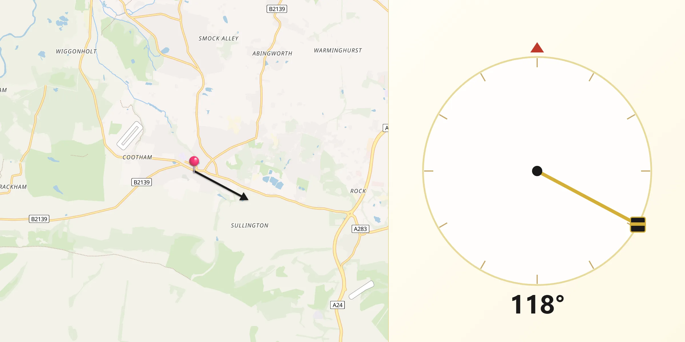 Qibla Direction from Storrington