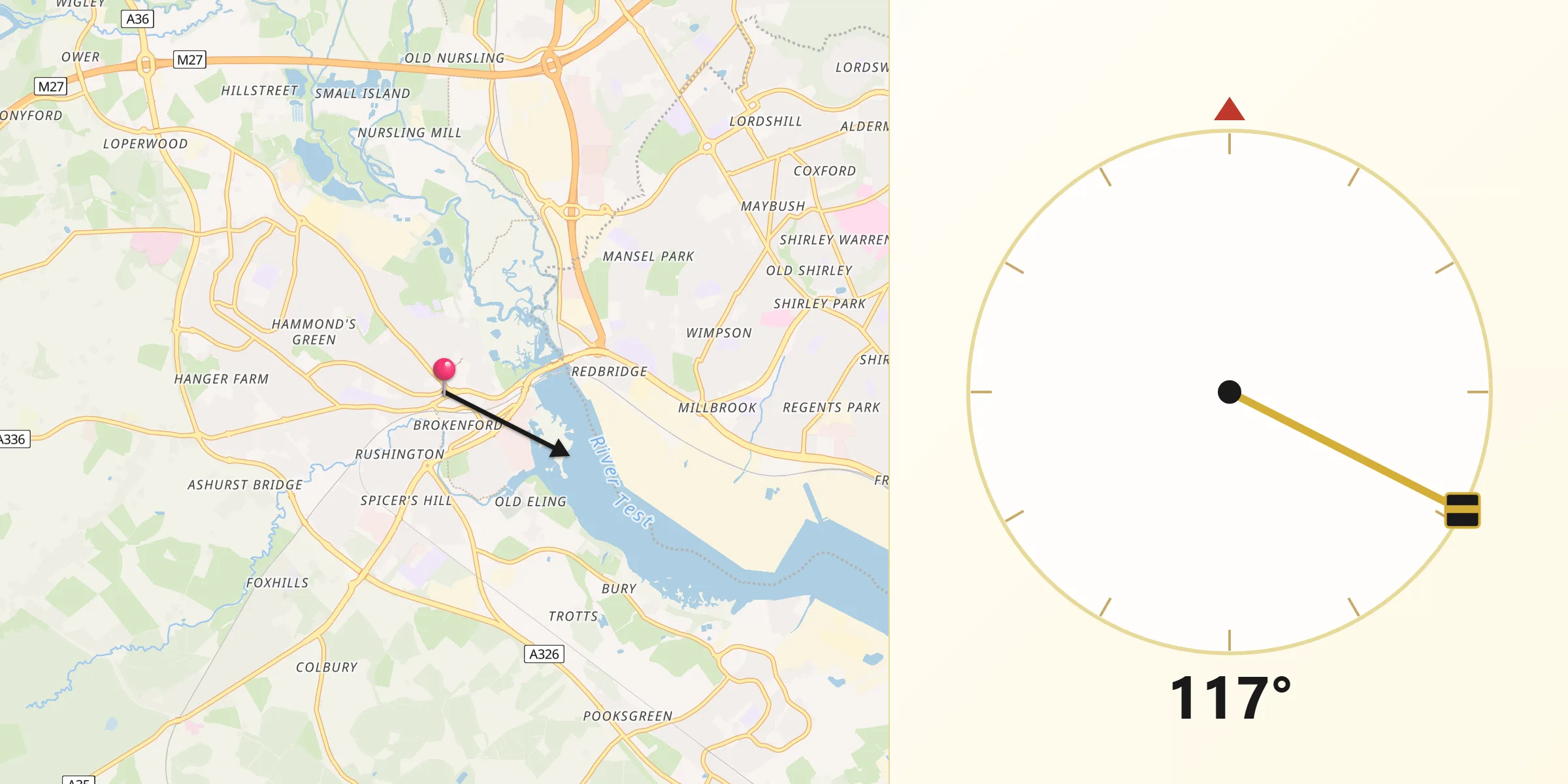 Qibla Direction from Totton