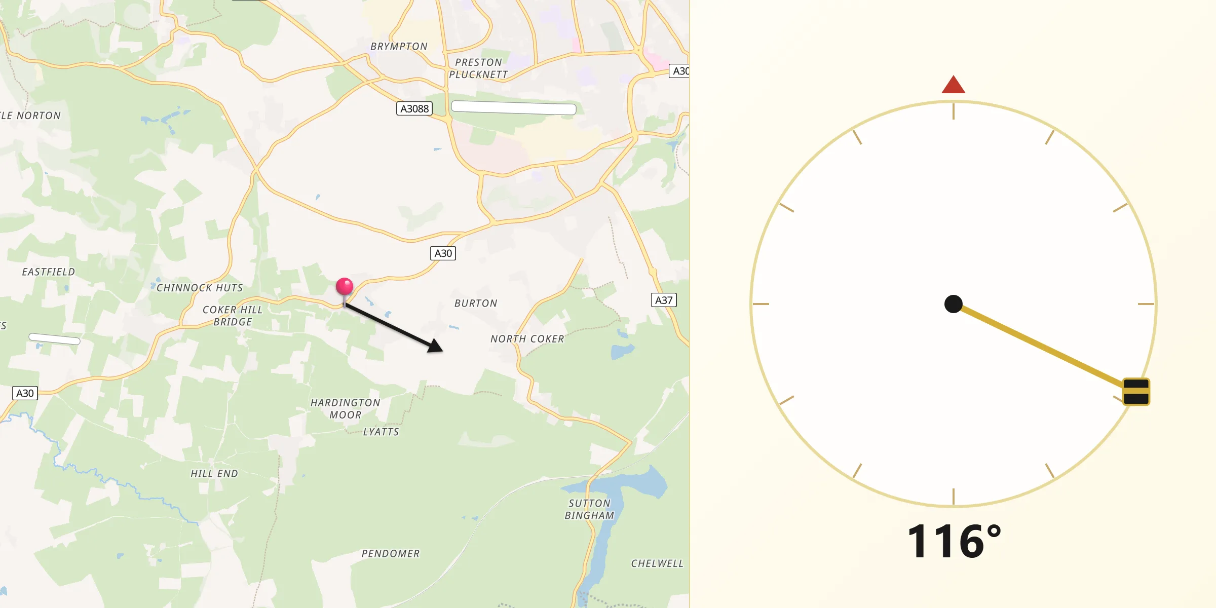 Qibla Direction from West Coker