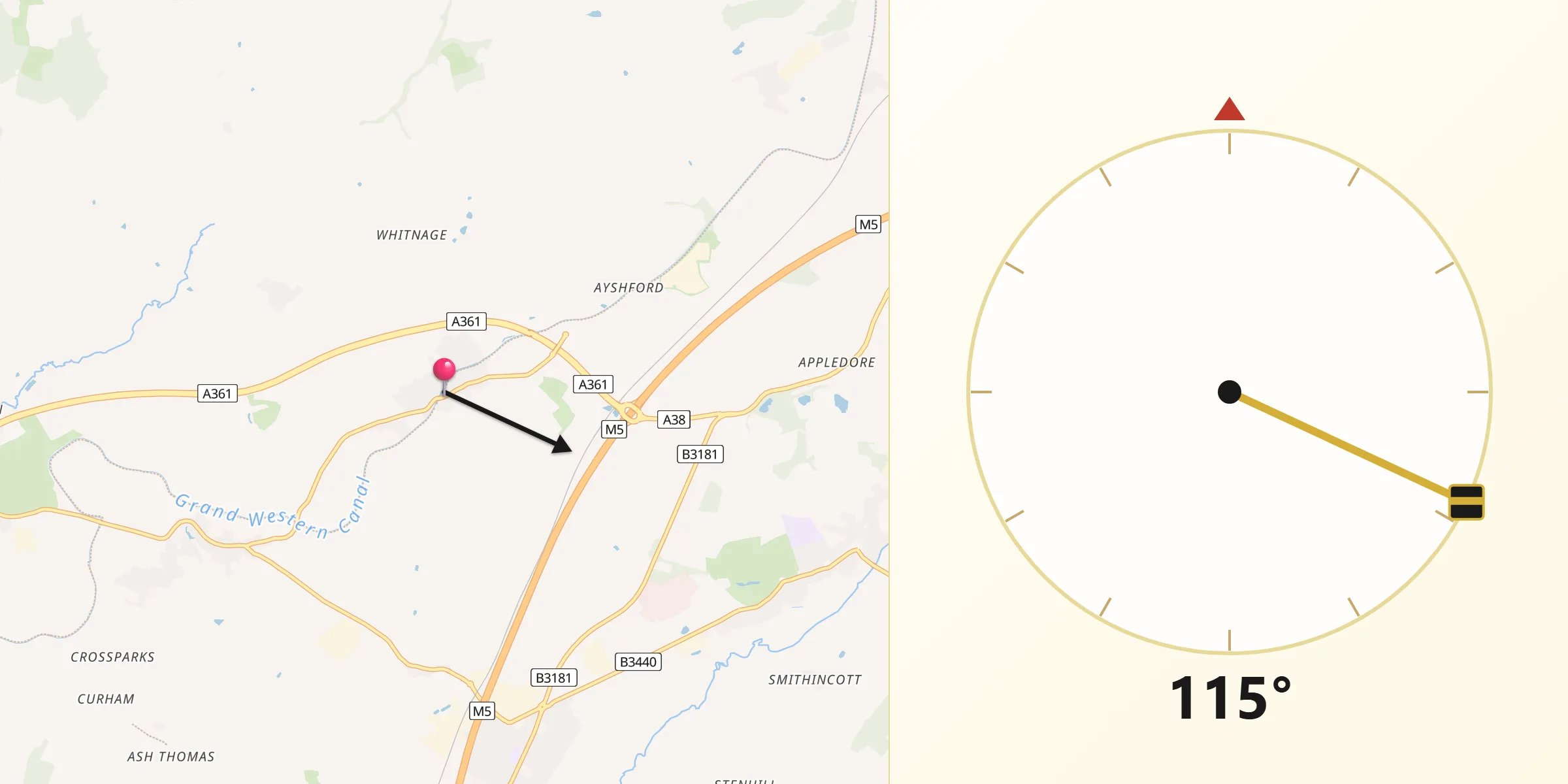 Qibla Direction from Sampford Peverell