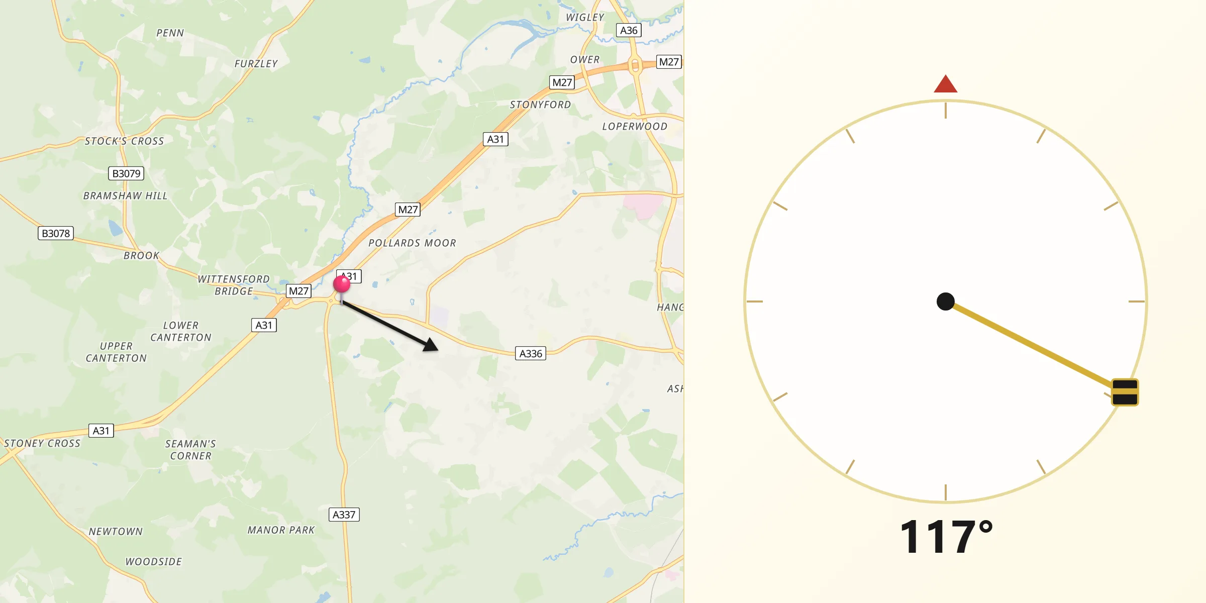 Qibla Direction from Cadnam