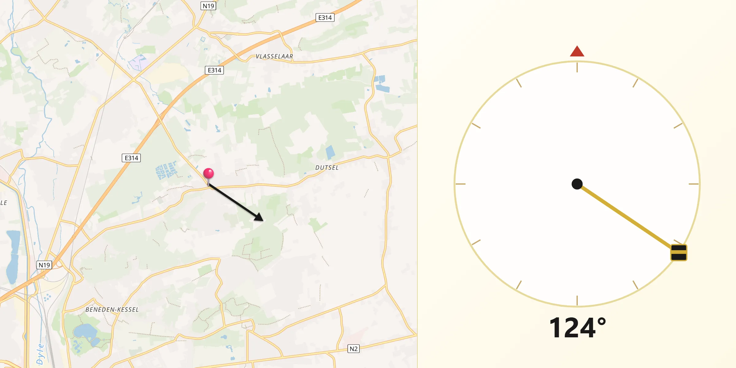 Direction vers la Qibla depuis Holsbeek