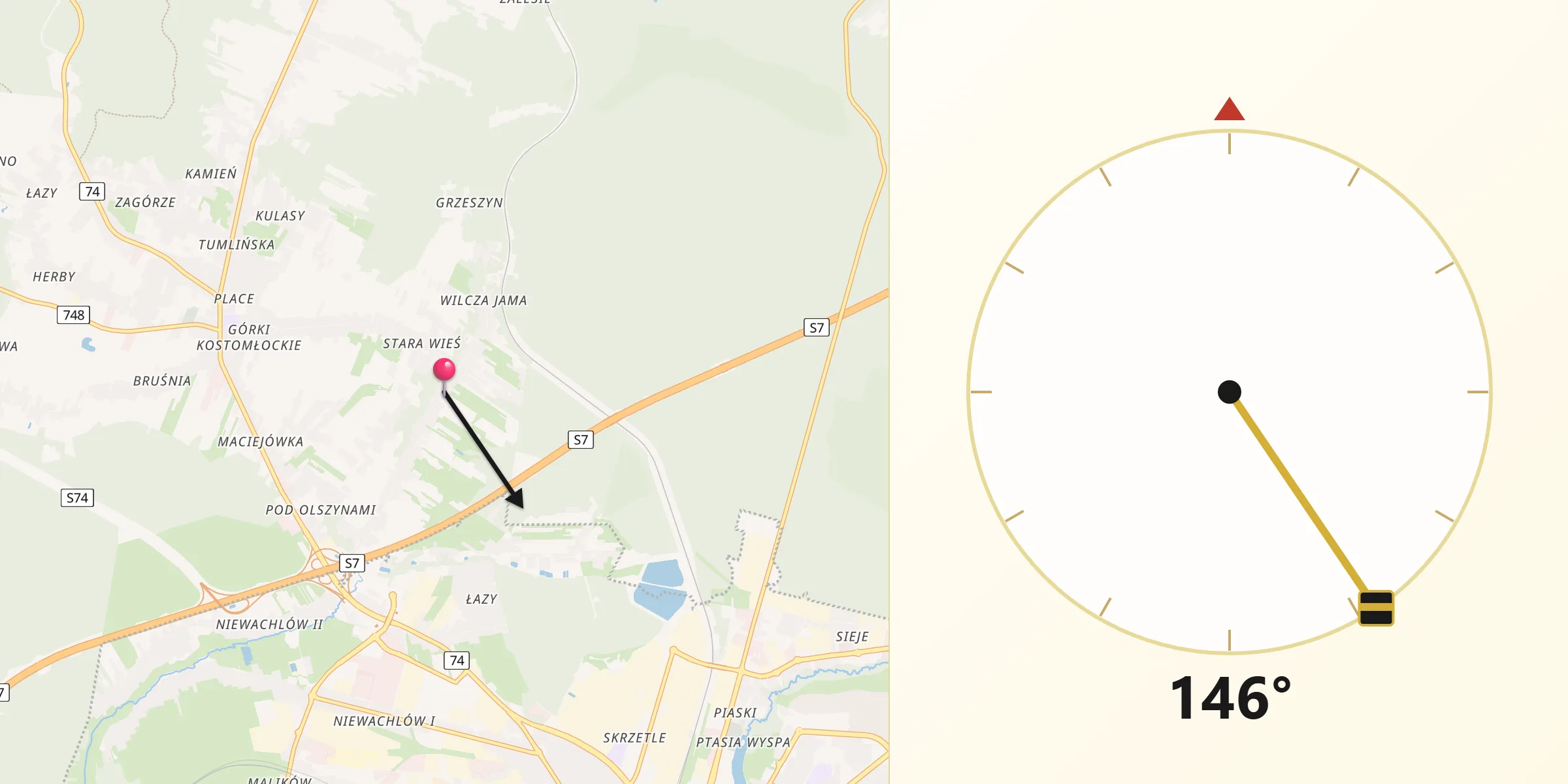 Kierunek Qibla z Kostomłoty Pierwsze