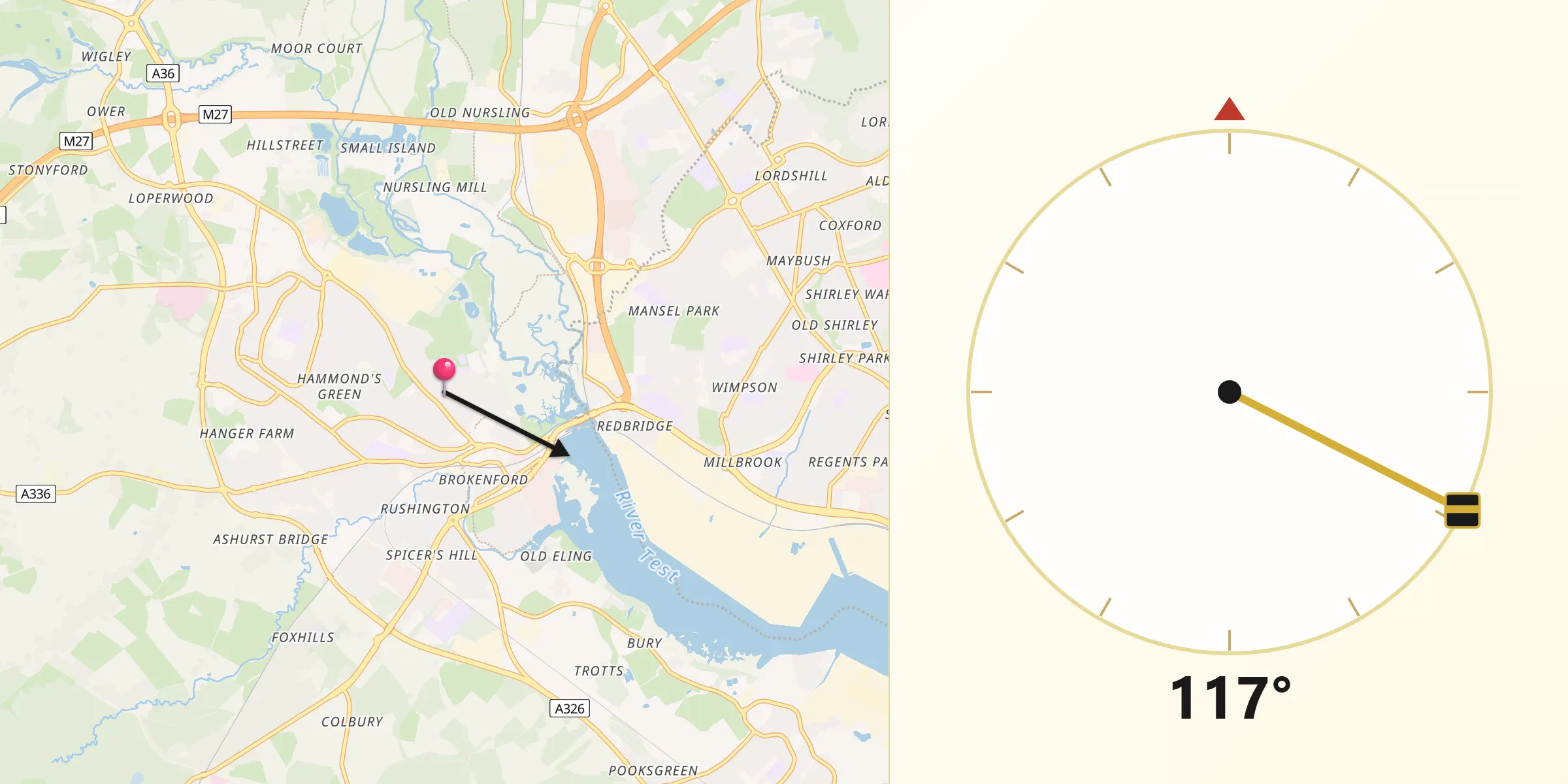Qibla Direction from Borough of Eastleigh